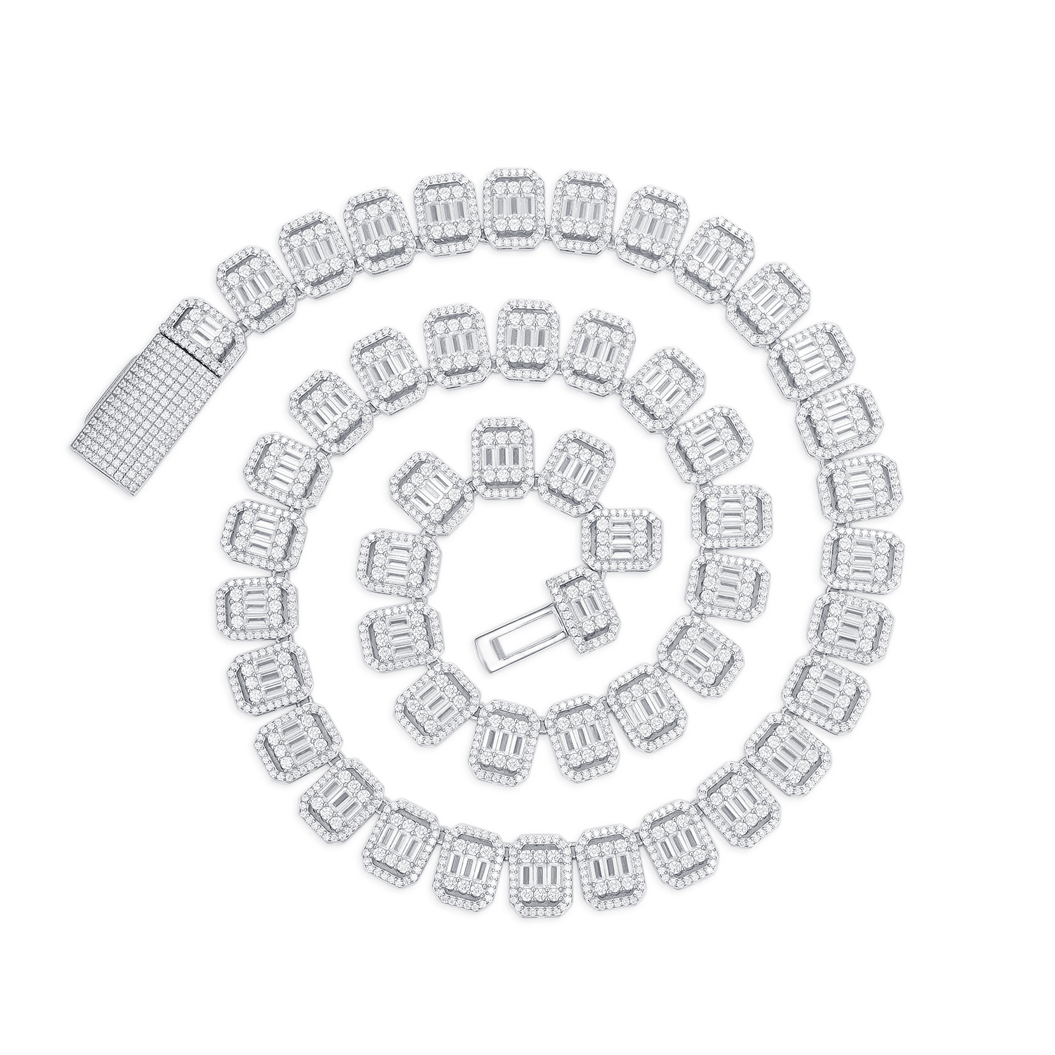 'Diamond Dust' Chain Link Hip - Hop Necklace 925 Silver Full Pave Moissanite