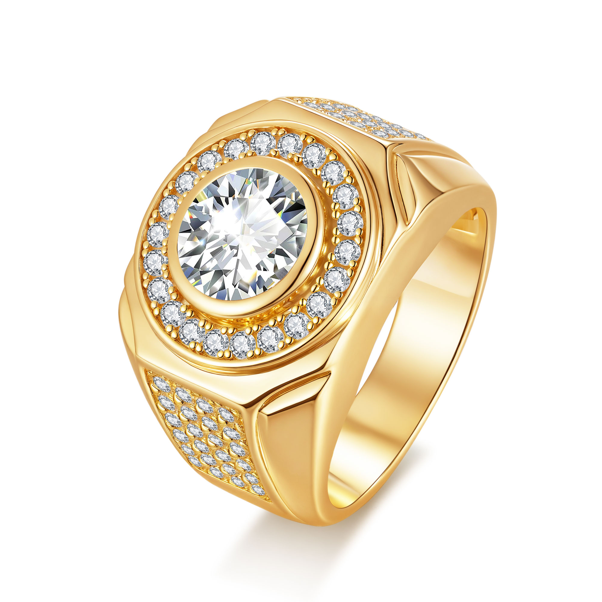 925 Silver Iced - Out Round 2 Karat Moissanite Statement Hip - Hop Ring