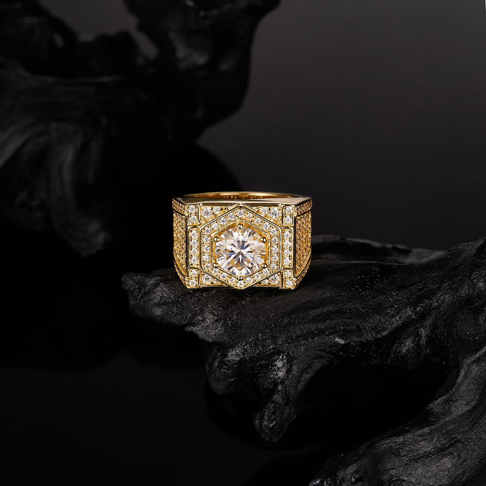 925 Silver Bling - Dominant Pave-Set Moissanite Statement Hip - Hop Ring