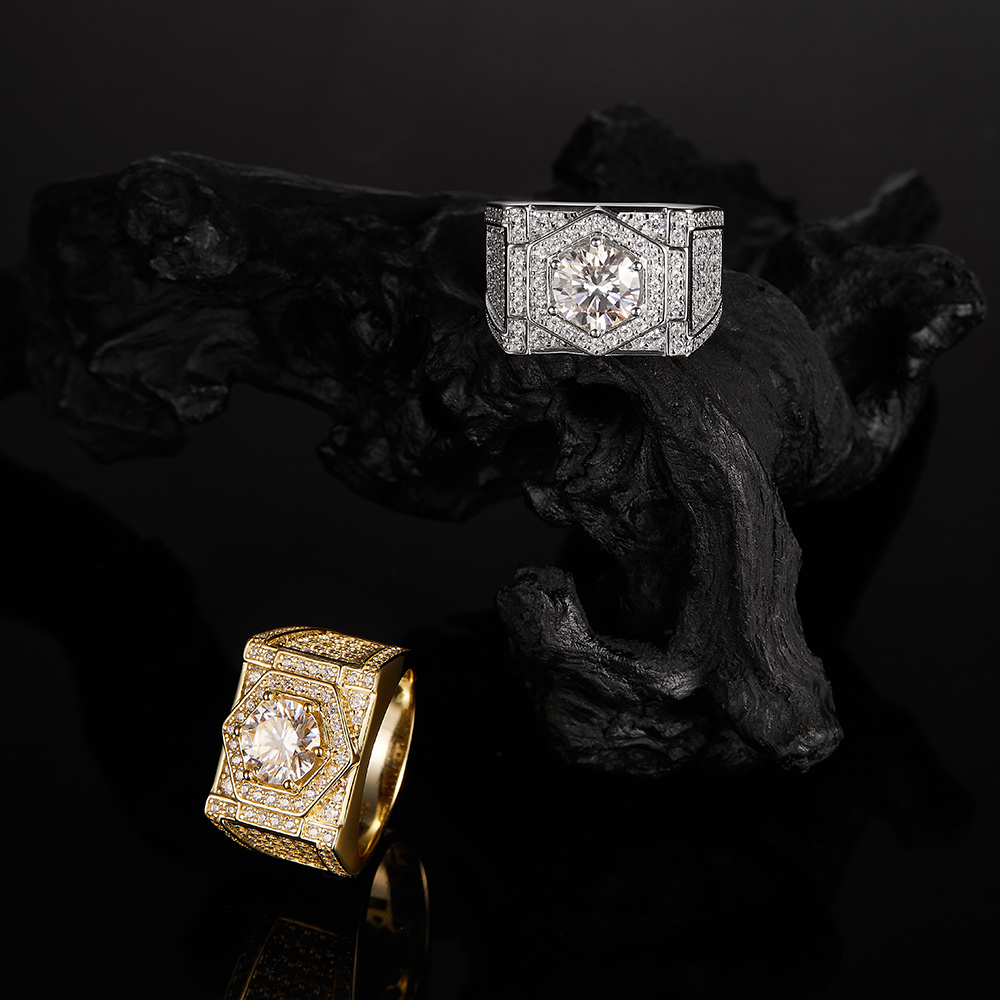 925 Silver Bling - Dominant Pave-Set Moissanite Statement Hip - Hop Ring