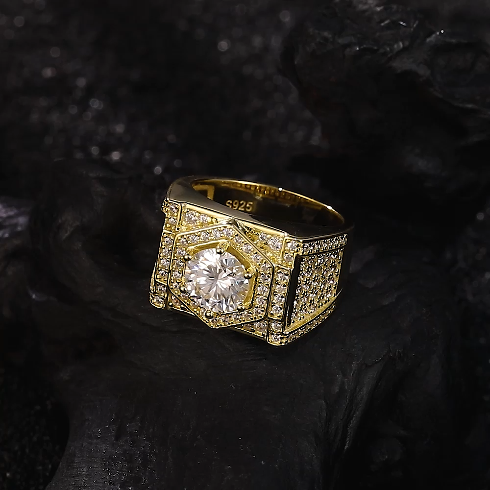 925 Silver Bling - Dominant Pave-Set Moissanite Statement Hip - Hop Ring