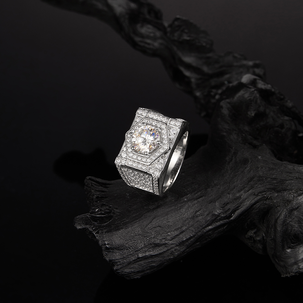 925 Silver Bling - Dominant Pave-Set Moissanite Statement Hip - Hop Ring