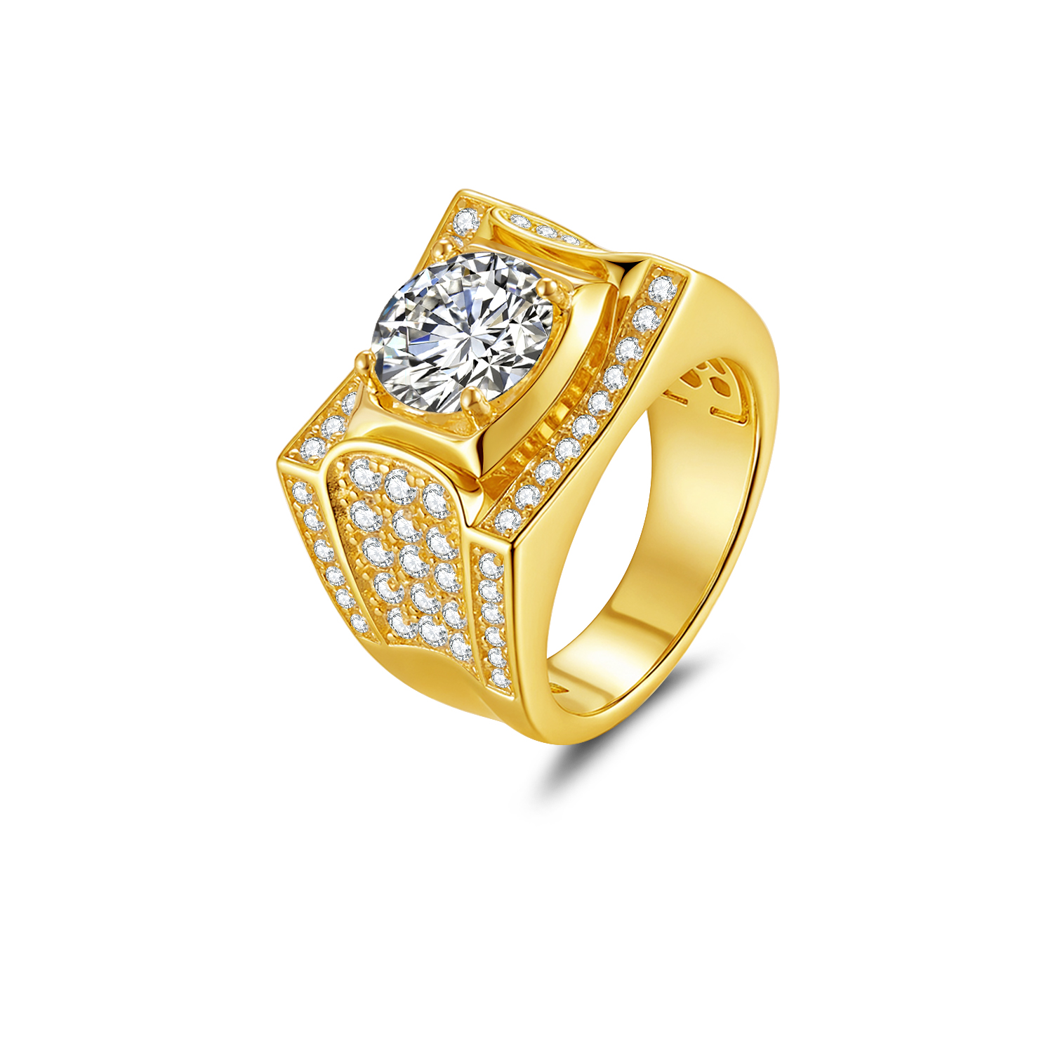 925 Sterling Silver Gold - Plated Moissanite Halo Hip - Hop Ring