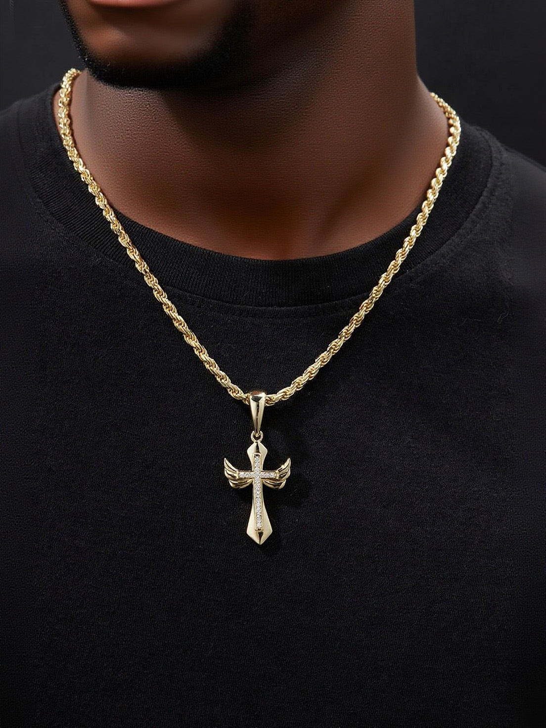 925 Silver 'Heavenly Bling' Wing - Adorned Cross Moissanite Swagger Chain