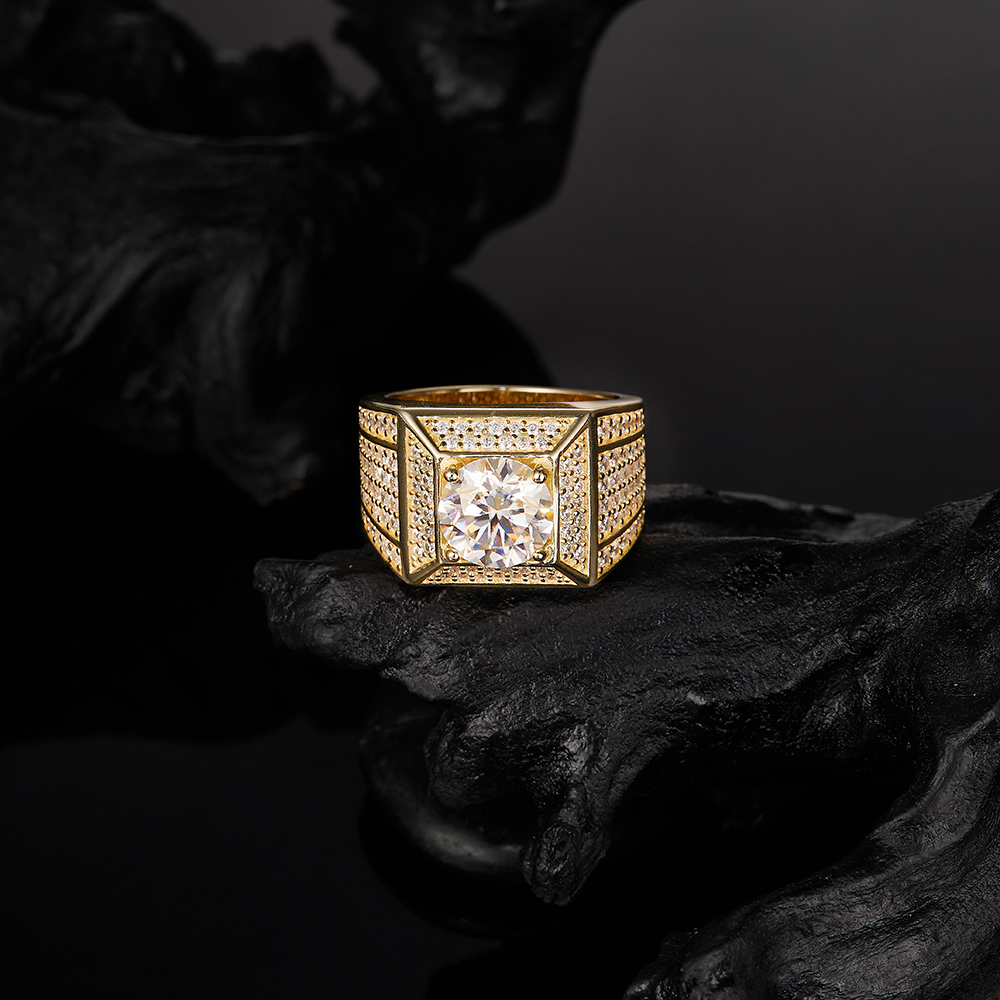 925 Silver Iced Moissanite Cluster Design Hip - Hop  Ring