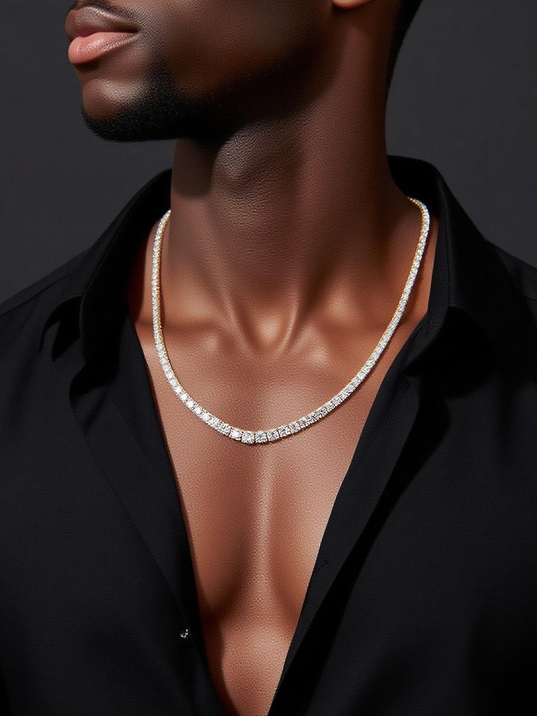 'Ice Crown' Hip-Hop Gradient Tennis Necklace 925 Silver White Round Moissanite