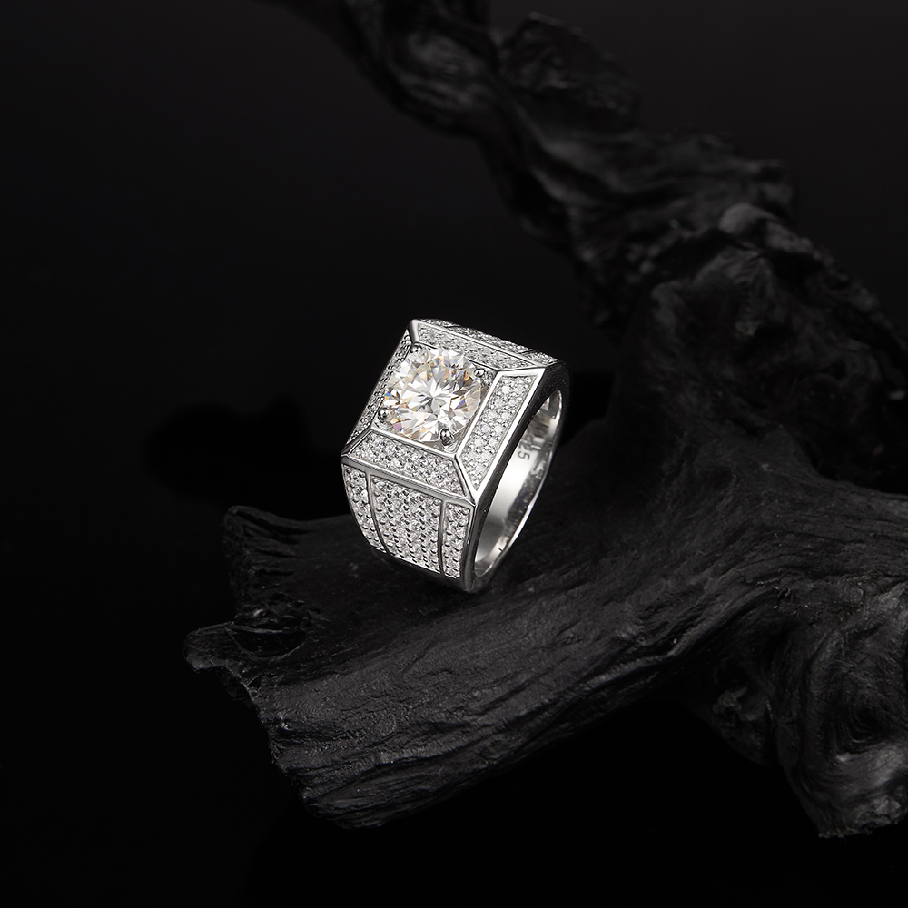 925 Silver Iced Moissanite Cluster Design Hip - Hop  Ring