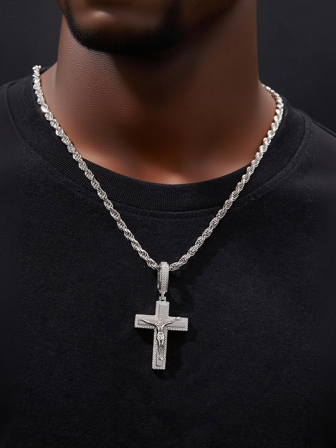 925 Sterling Silver Iced - Out Crucifix Moissanite Hip - Hop Necklace