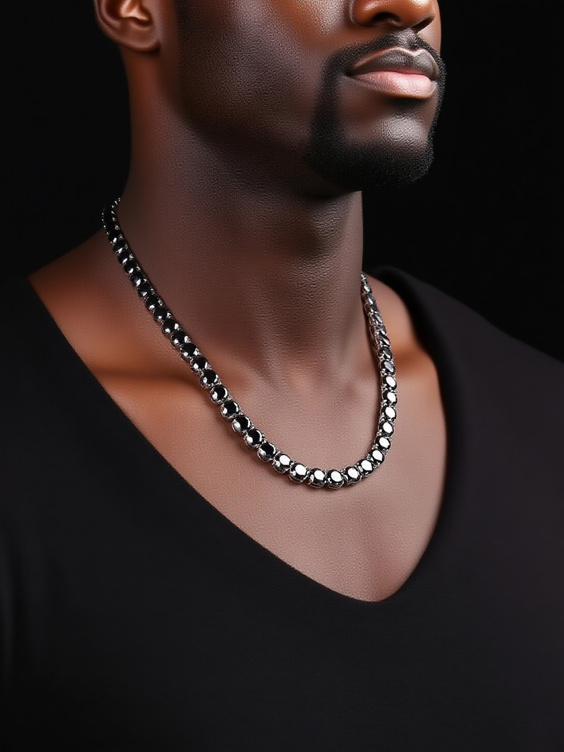 'Midnight Hustle' Hip-Hop Tennis Necklace 925 Silver Black Round Moissanite