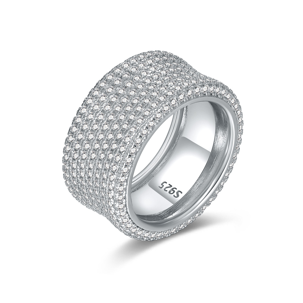 925 Sterling Silver Full Pave Moissanite Pave - Set Hip - Hop Bling Ring