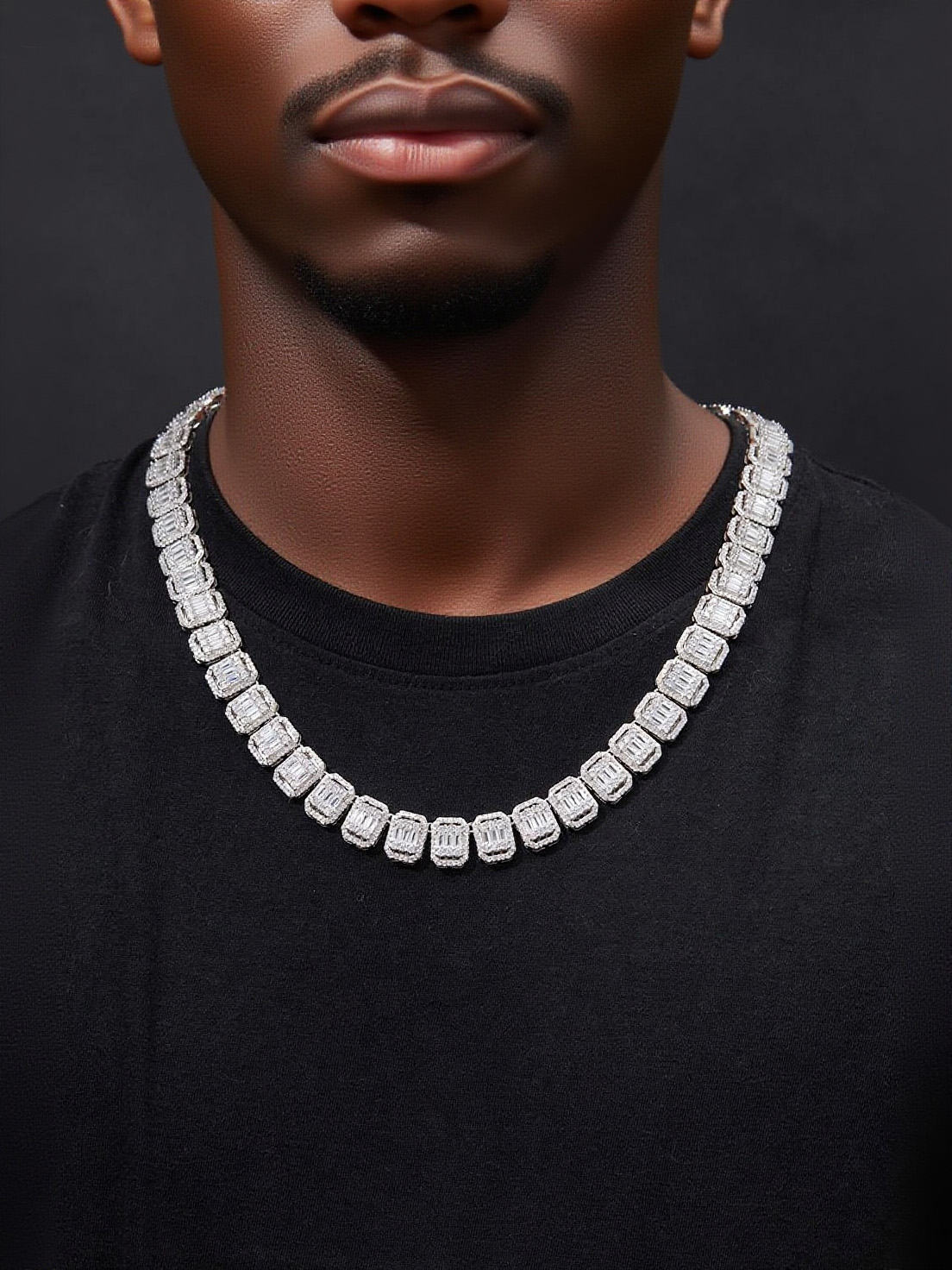 'Diamond Dust' Chain Link Hip - Hop Necklace 925 Silver Full Pave Moissanite