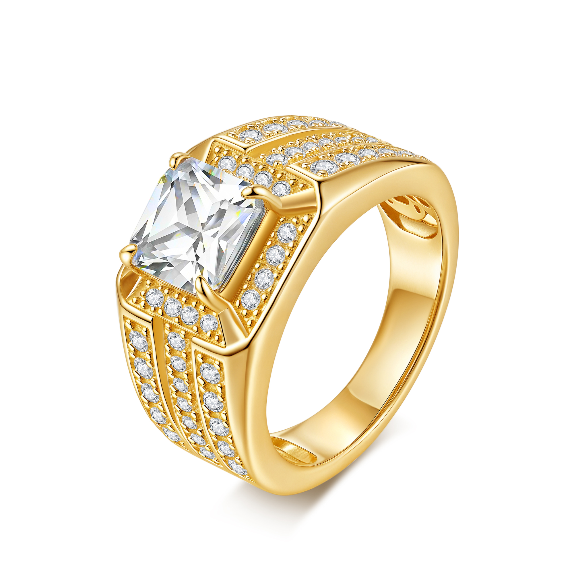 925 Silver Iced - Out Square - Gem Hip - Hop Bling Ring