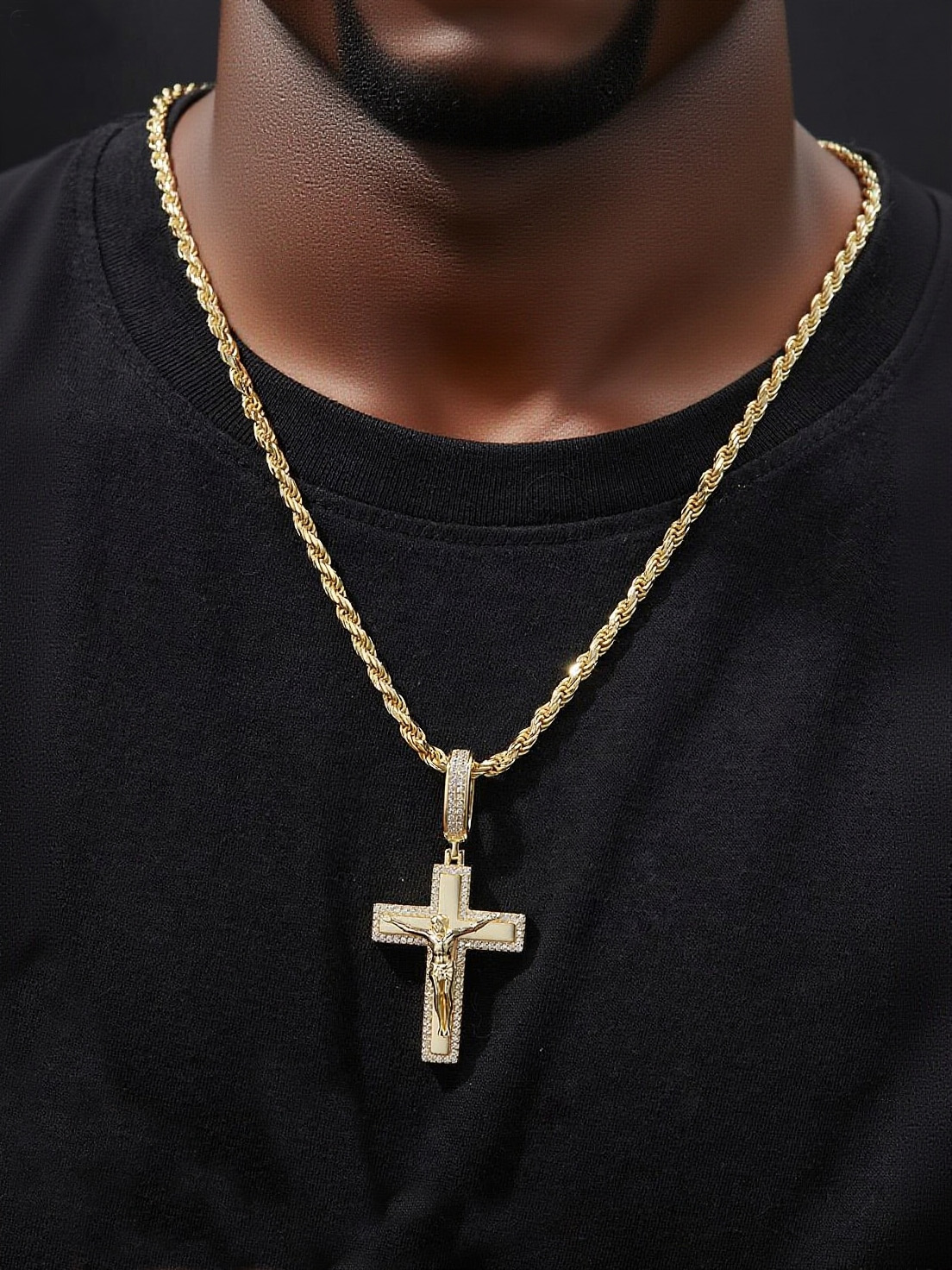 925 Sterling Silver Iced - Out Crucifix Moissanite Hip - Hop Necklace
