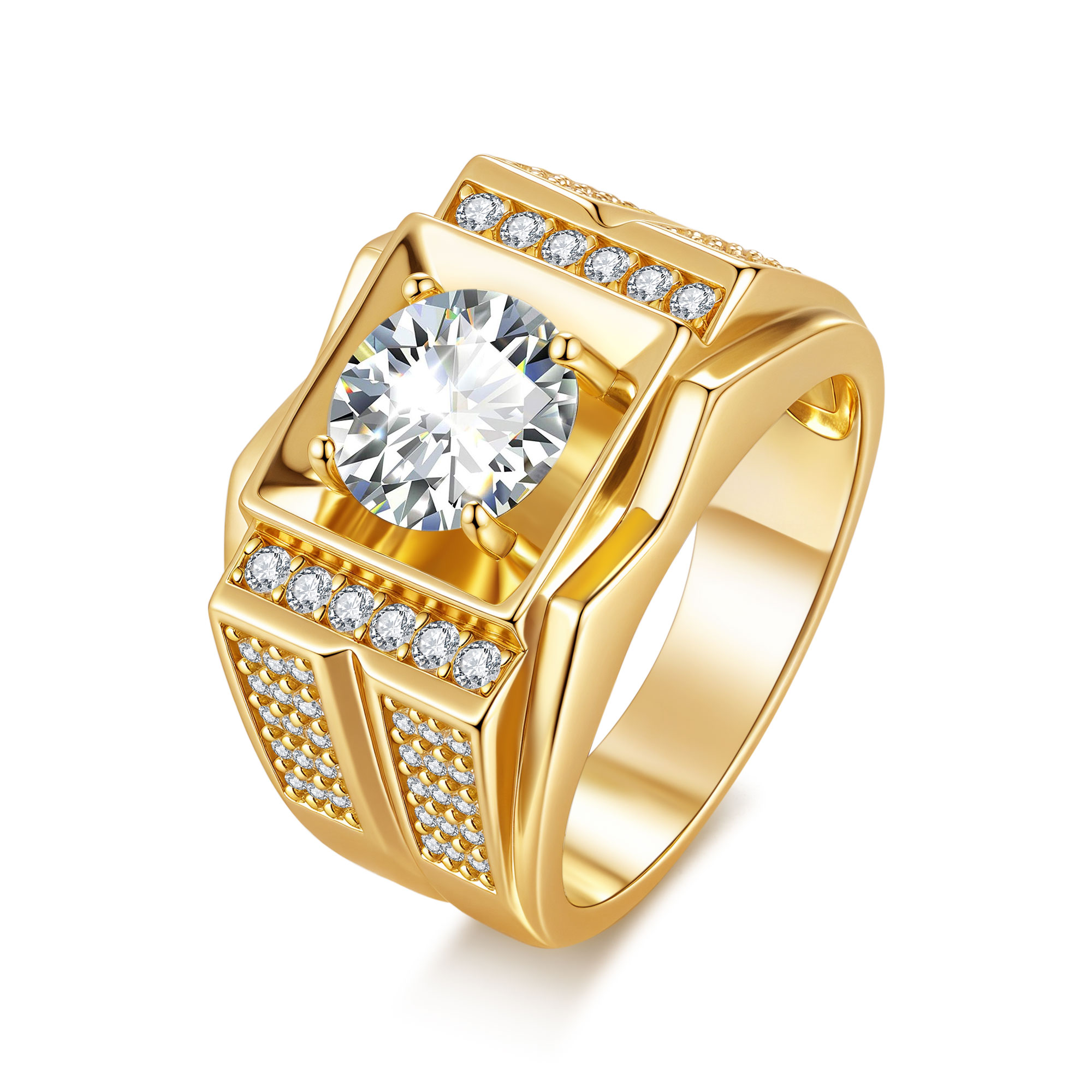 925 Sterling Silver Gold - Plated Moissanite Square - Framed Hip - Hop Ring