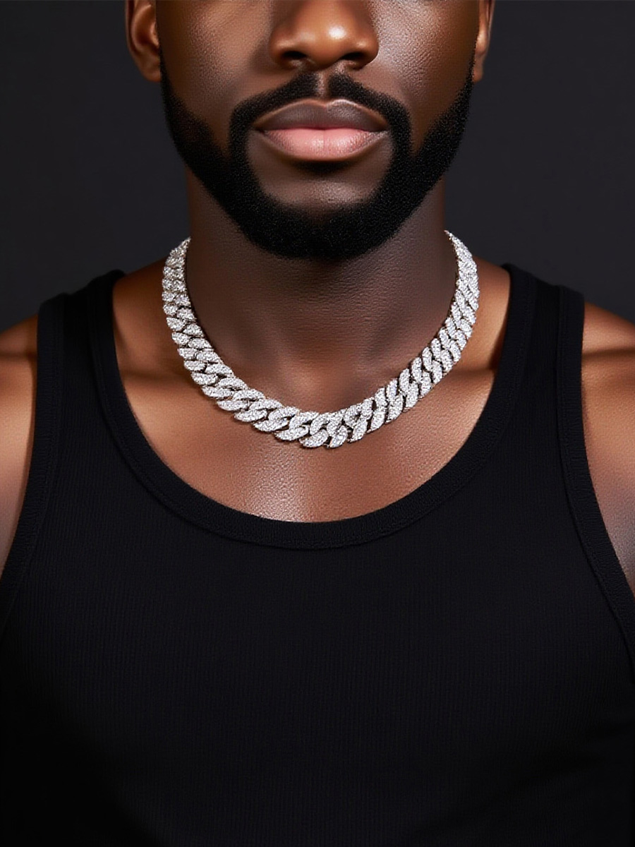 925 Sterling Silver Iced - Out Cuban Link Moissanite Hip - Hop Chain