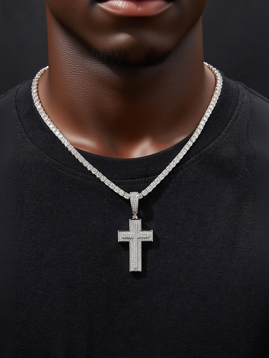 925 Silver Bling - Heavy Cross Moissanite Swag Hip - Hop Cuban Chain Necklace