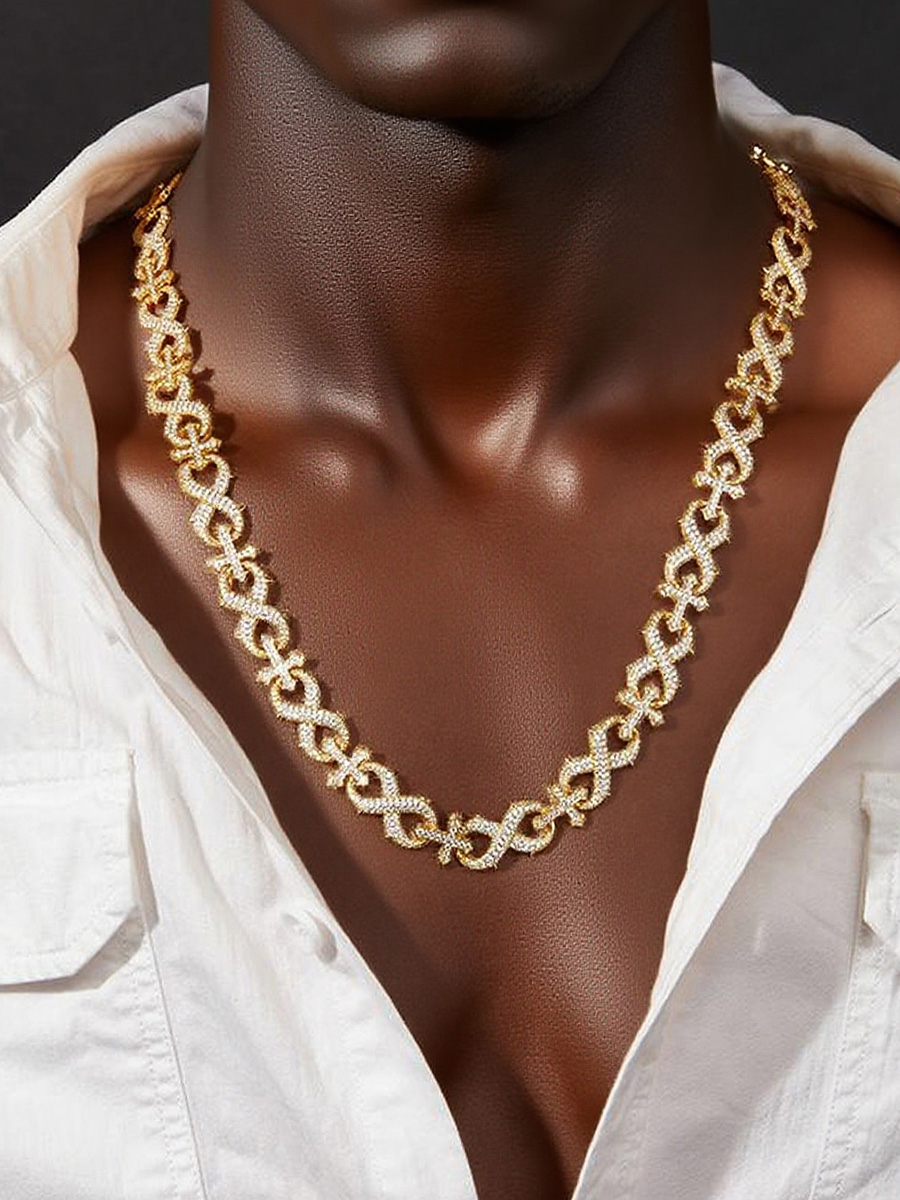 925 Sterling Silver Iced - Out Infinity Heart Link Moissanite Hip - Hop Chain