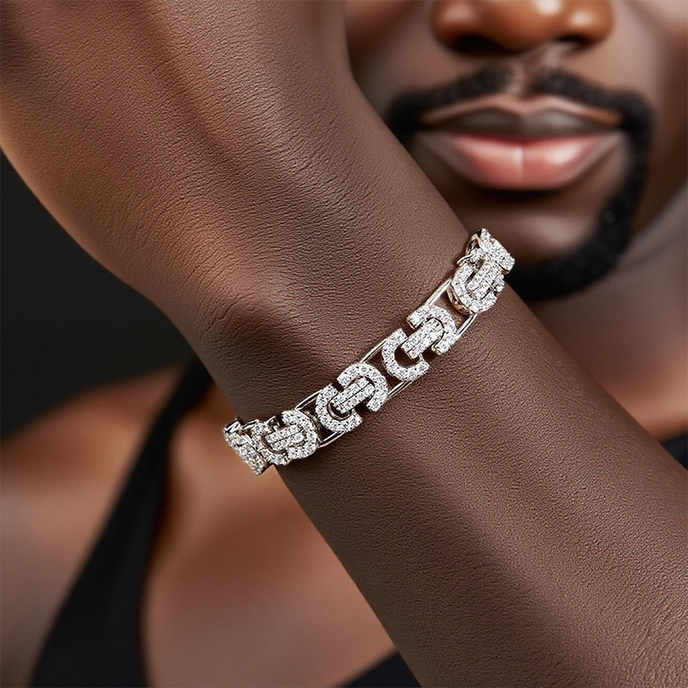 Swagger Shine: Sterling Silver Lab-Created Moissanite Link Bracelet