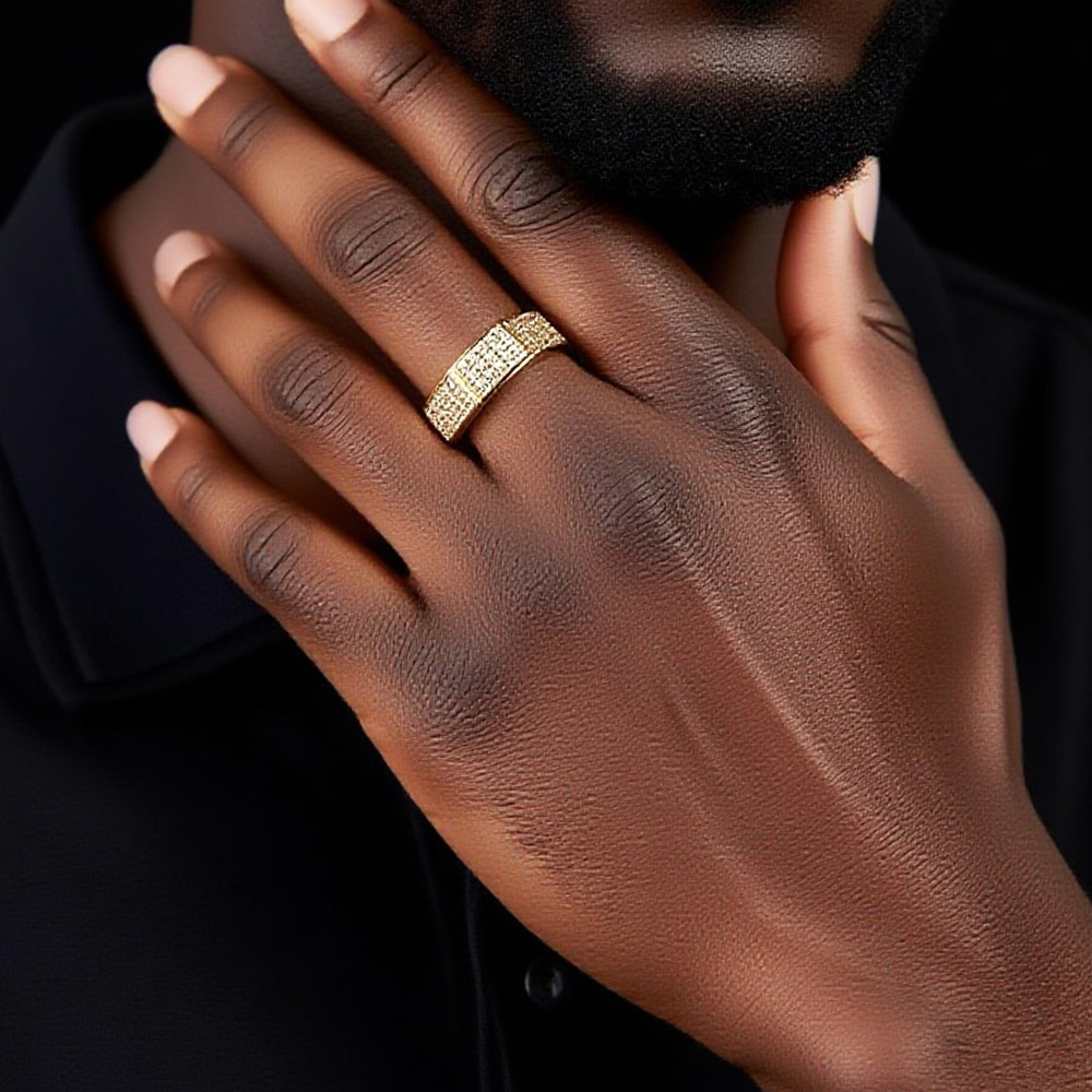 Iced Moissanite Octagonal 925 Silver Hip - Hop Ring with Pave - Set Stones