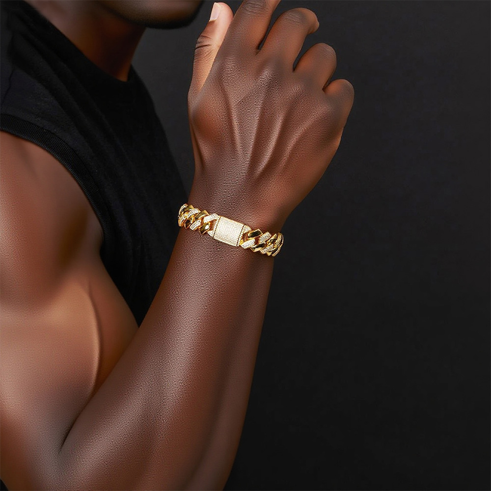 Urban Bling: Lab-Created Moissanite Setting Hip Hop Cuban Chain Sterling Silver 925 Bracelet