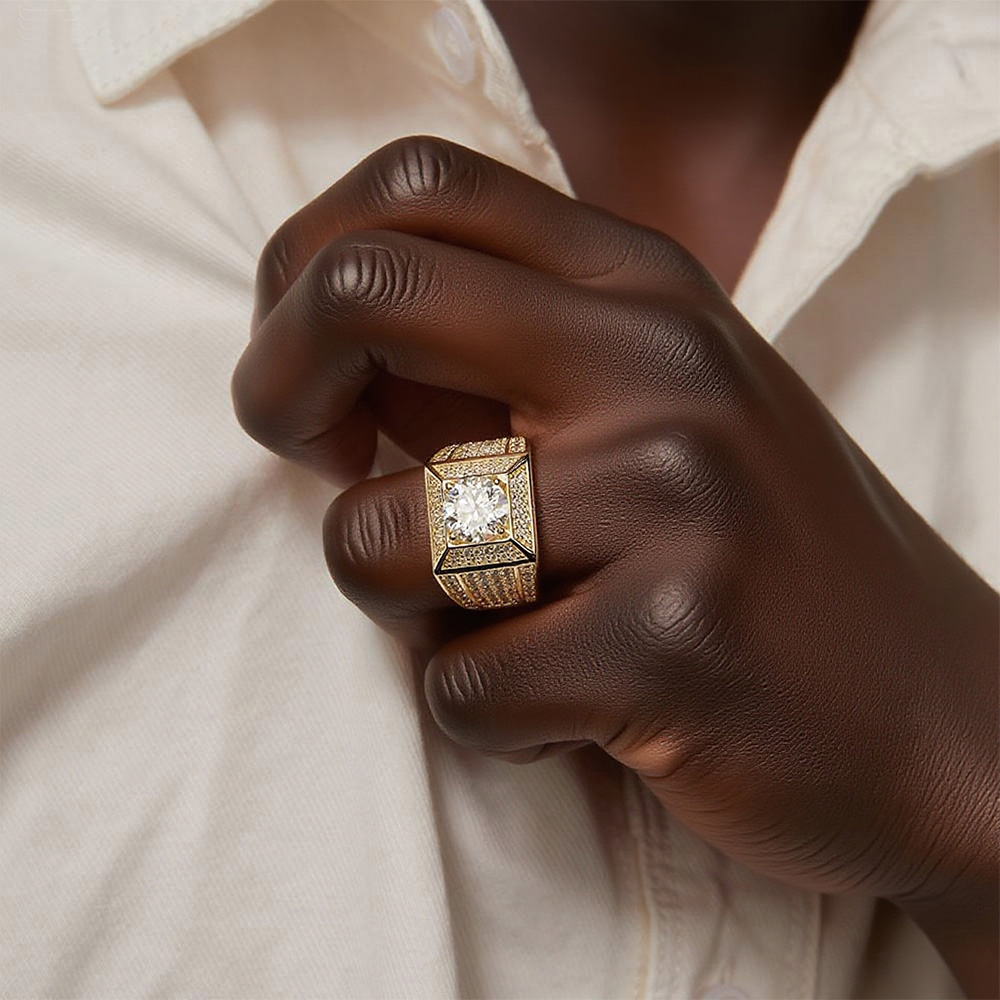 925 Silver Iced Moissanite Cluster Design Hip - Hop  Ring