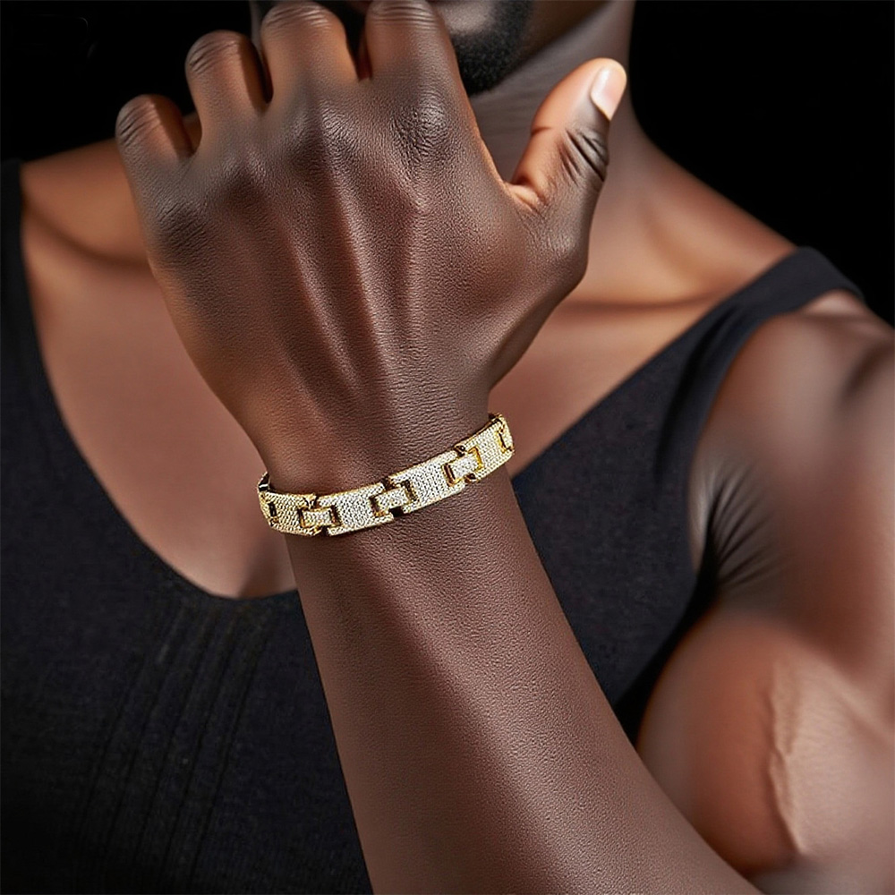 Vibe Glow: Hip Hop Sterling Silver 925 Lab-Created Moissanite Street Style Bracelet