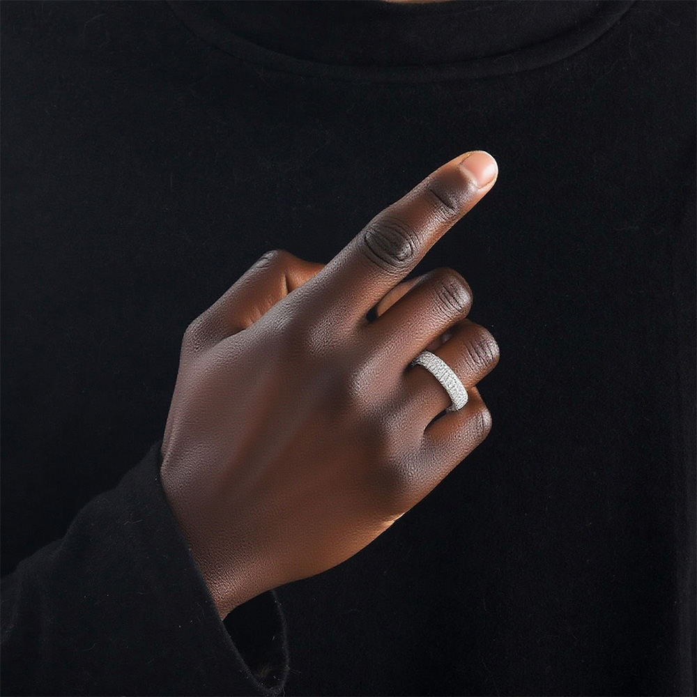 925 Silver Bling - Loaded Moissanite Wrap Hip - Hop Band