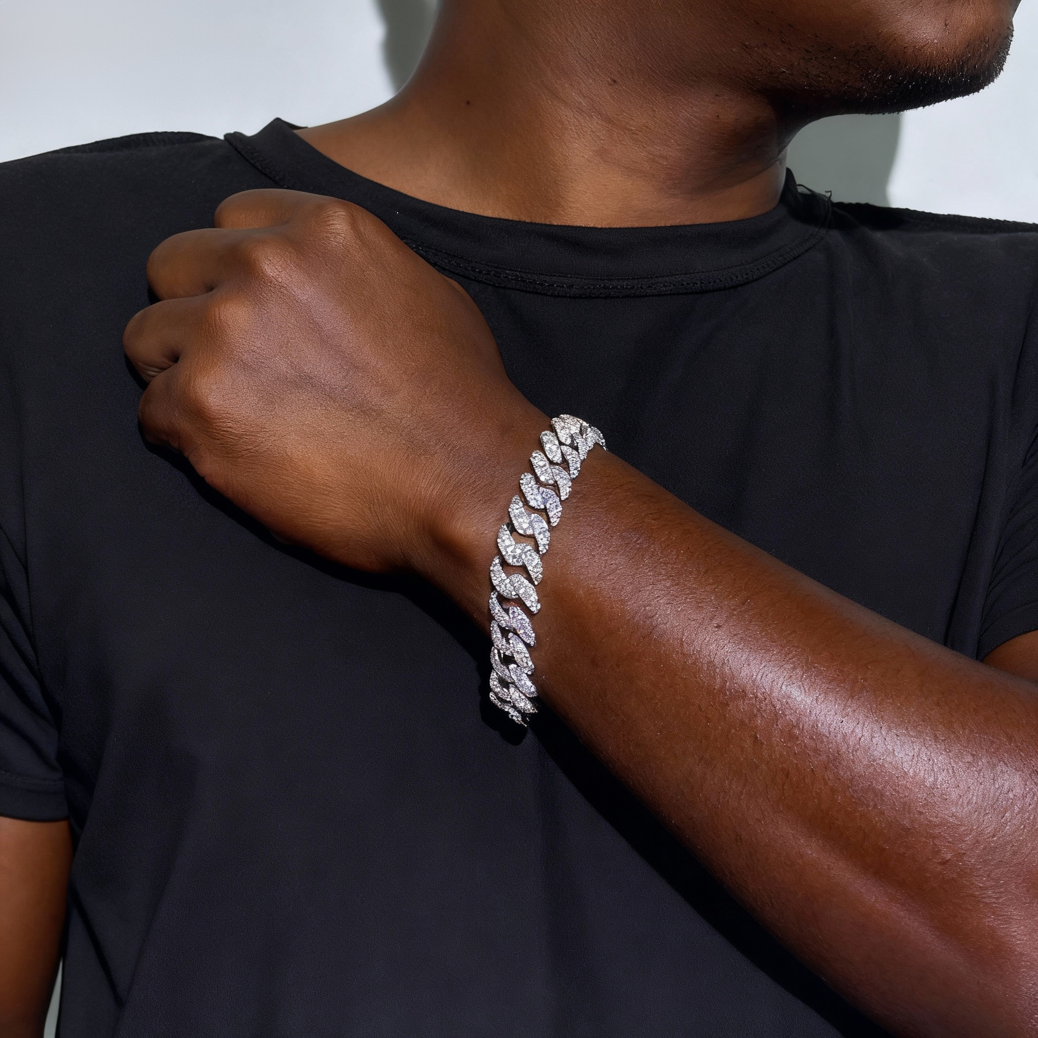 14mm Sterling Silver 3 Rows VVS Moissanite Full Mirco Setting 8