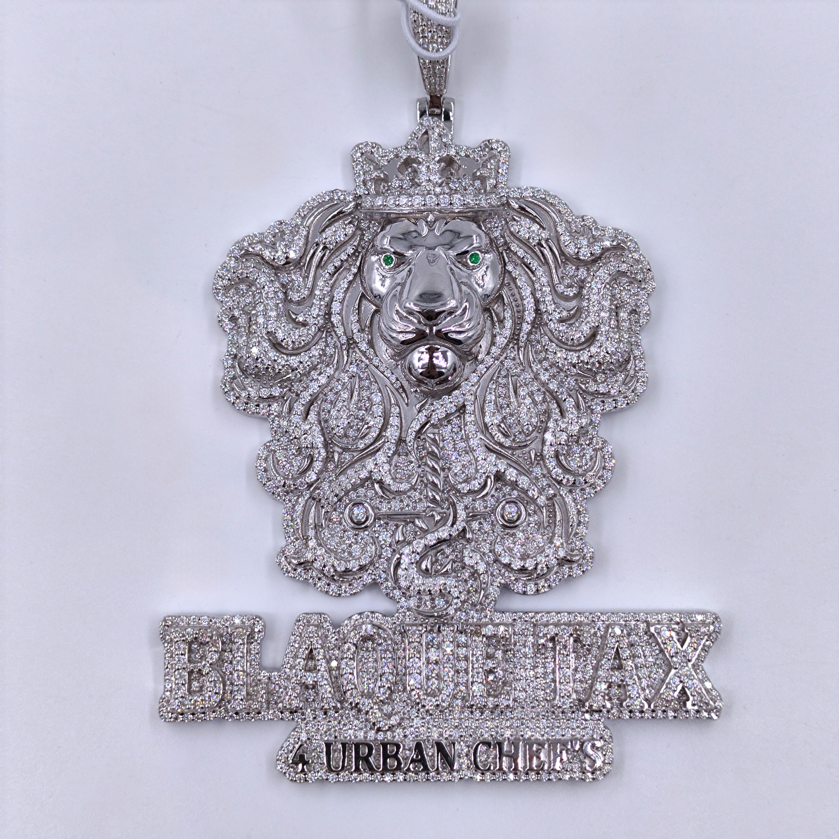 “Iced-Out Lion King Hip-Hop Pendant – 925 Silver VVS Moissanite Bling Lion with Crown & ‘BLAQUETAX Urban Chefs’ Statement Design”HP-25005