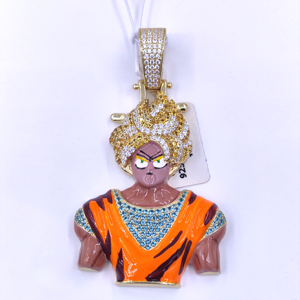 “Iced-Out Saiyan Boss Hip-Hop Pendant – 925 Silver VVS Moissanite Bling Anime Warrior with Streetwear Swagger”HP-25011