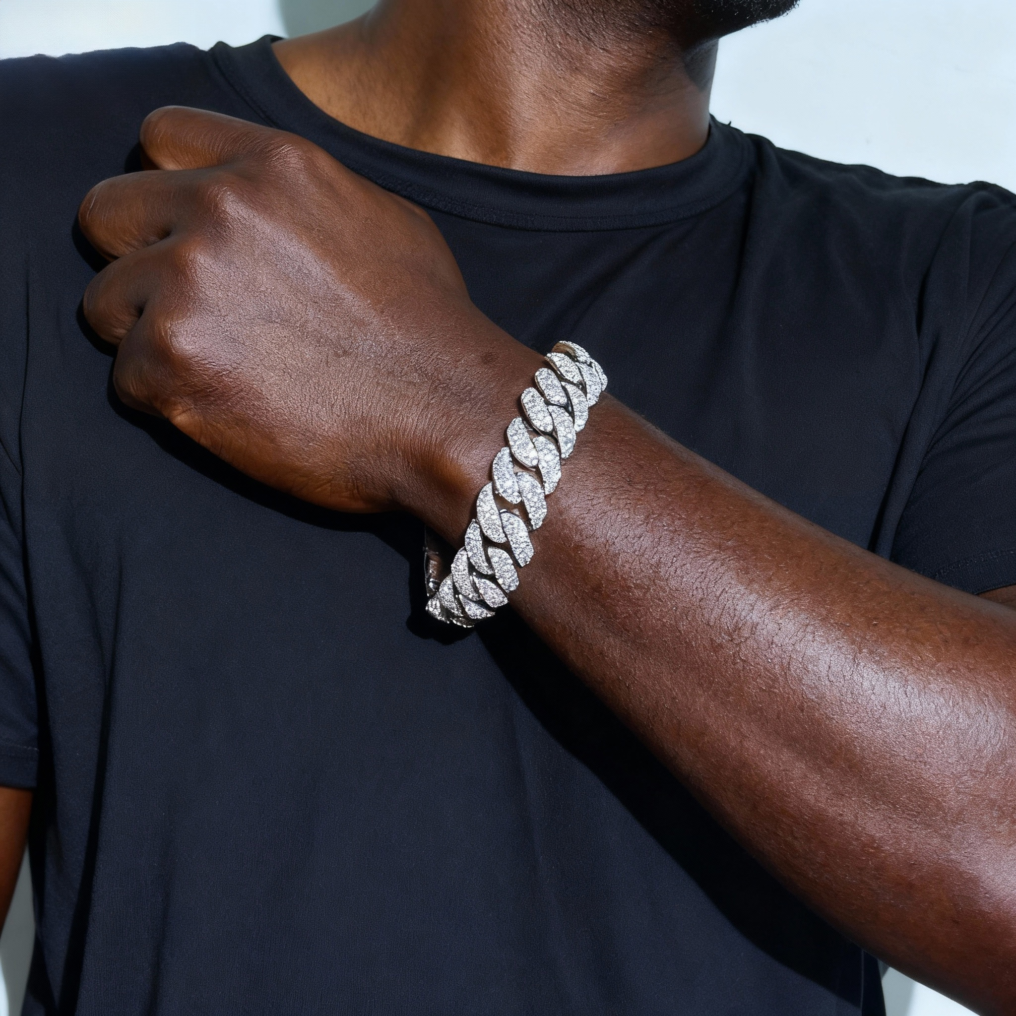 18mm Sterling Silver 3 Rows VVS Moissanite Full Mirco Setting 8