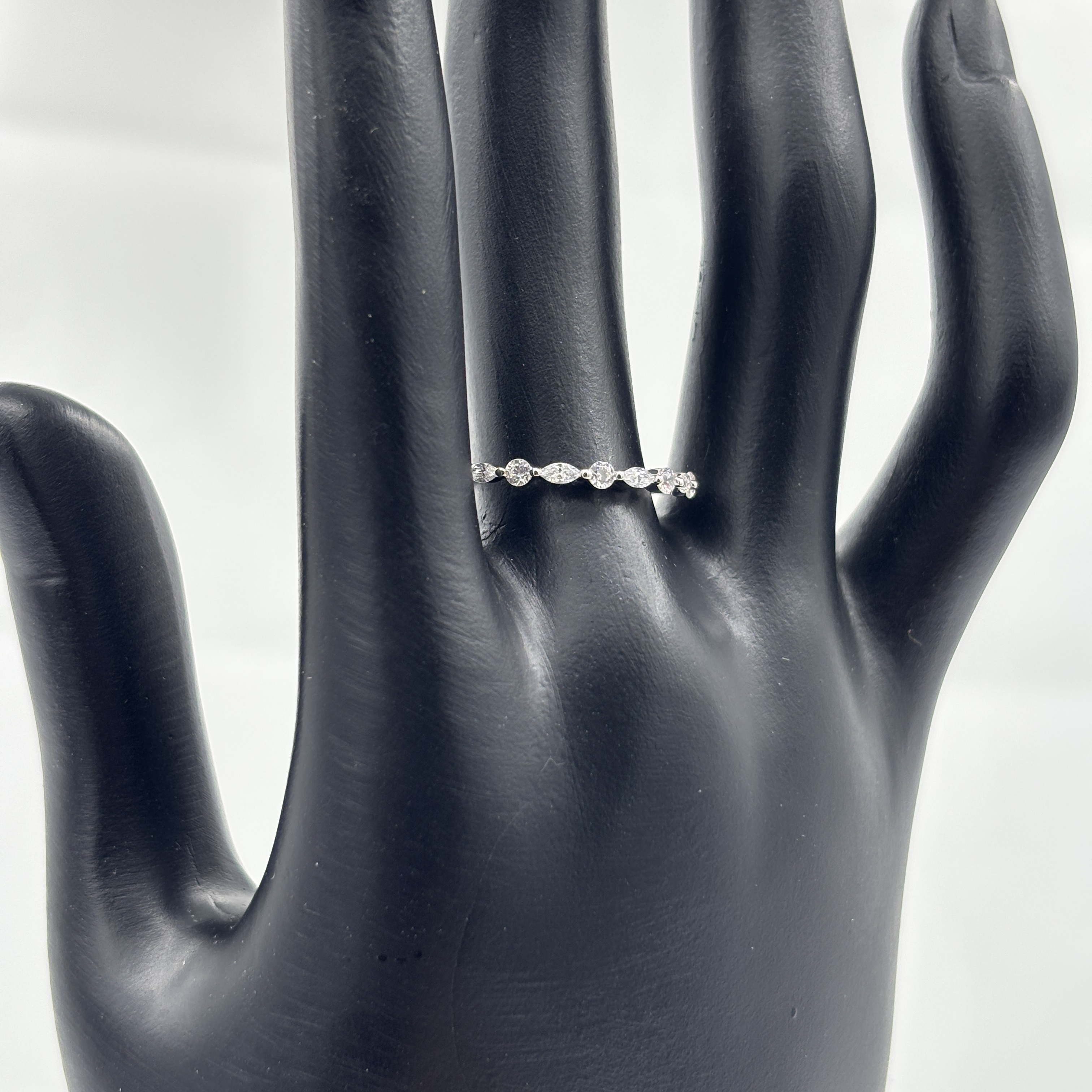 925 Sterling Silver Eternity Band Ring Mixed Round & Marquise Moissanite Stackable Wedding Engagement Jewelry for Women