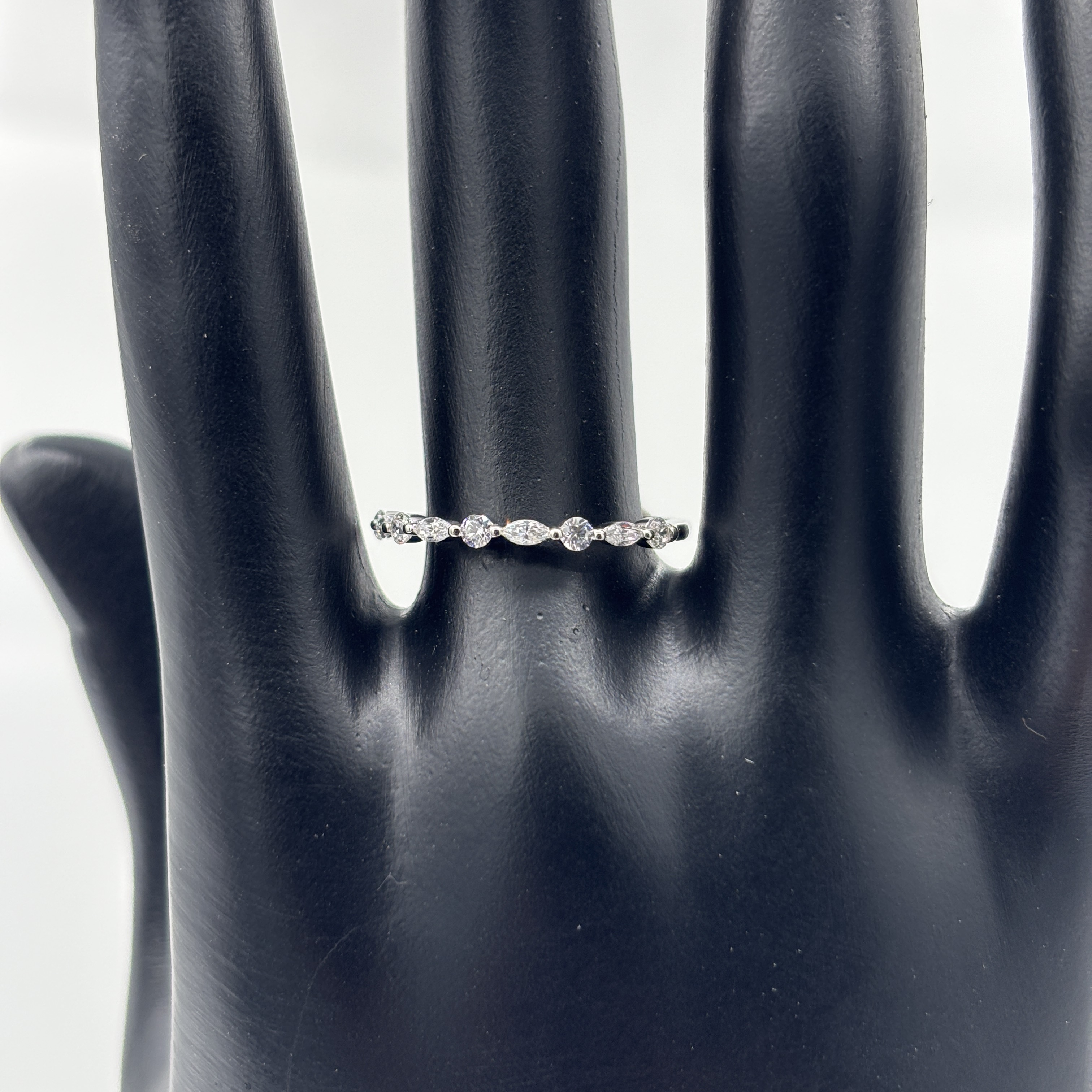 925 Sterling Silver Eternity Band Ring Mixed Round & Marquise Moissanite Stackable Wedding Engagement Jewelry for Women