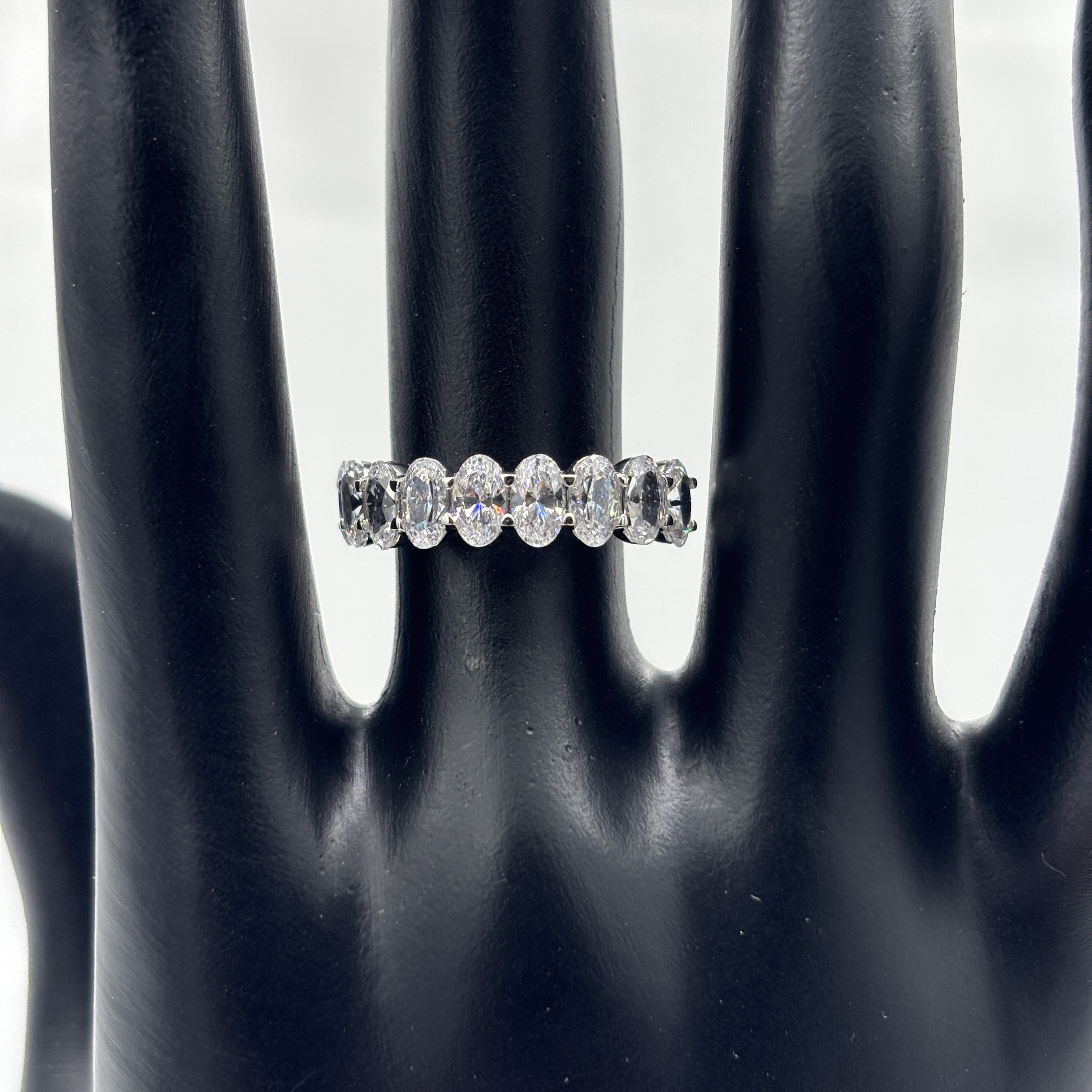 925 Sterling Silver Eternity Band Ring Oval Cut Moissanite Wedding Engagement Stackable Jewelry for Women