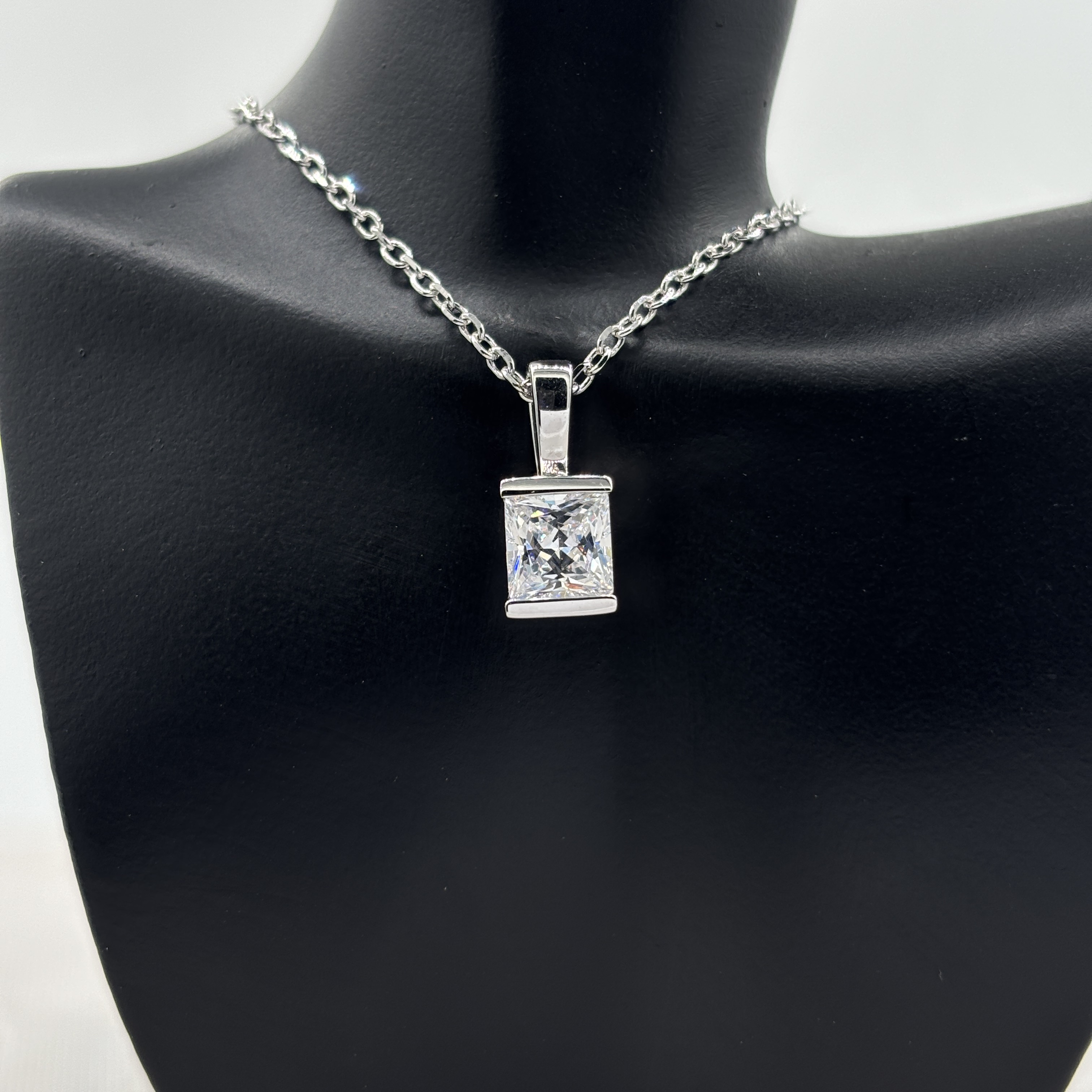 925 Sterling Silver Necklace 1 Carat Princess Cut Moissanite Pendant - Sleek Bezel Setting & Minimalist Square Design Fine Jewelry