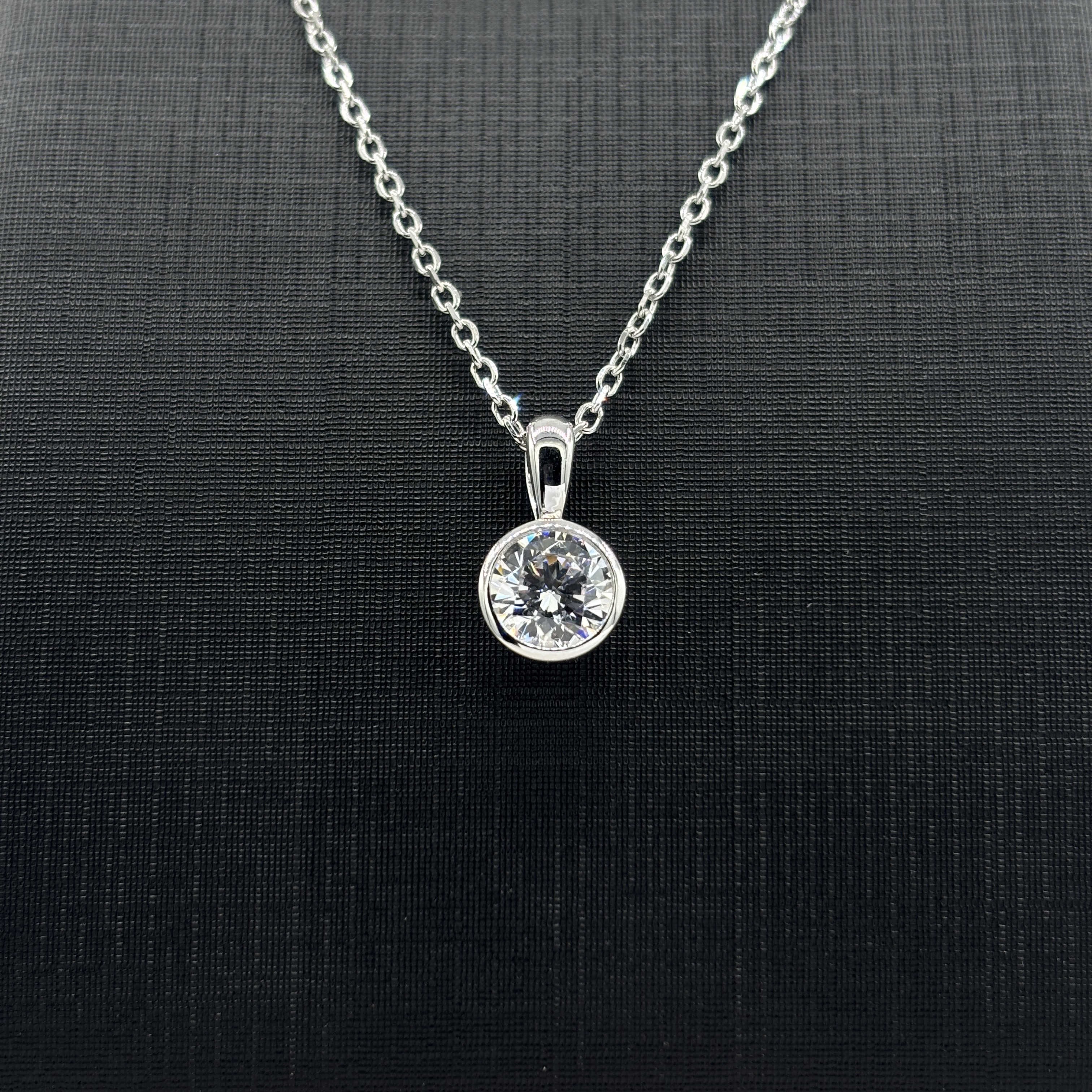 925 Sterling Silver Necklace 1 Carat Round Moissanite Pendant - Bezel Setting & Decorative Back Fine Jewelry for Women