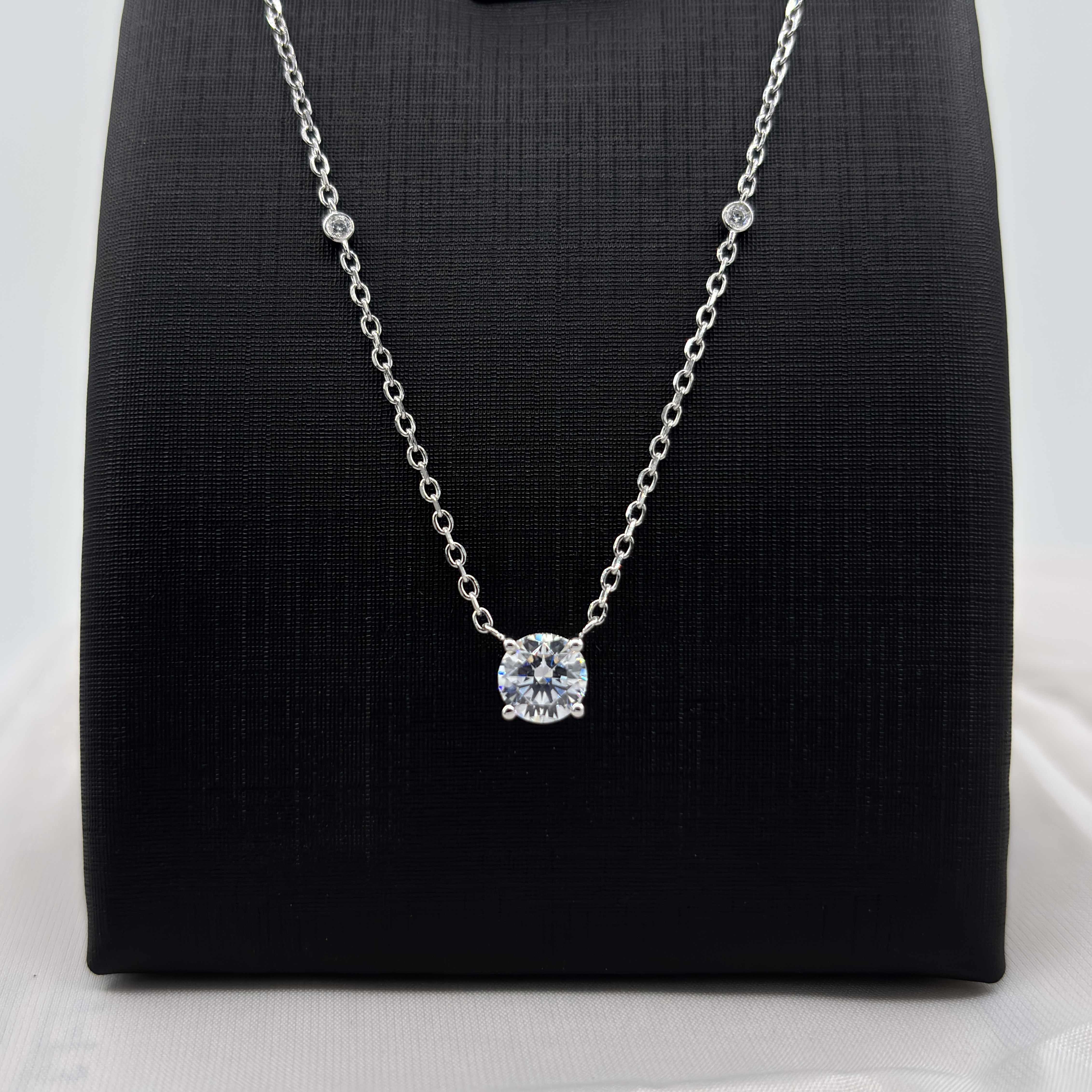 925 Sterling Silver Necklace 1 Carat Round Moissanite Pendant - Dainty Accent Stone Chain & Four-Prong Setting Fine Jewelry