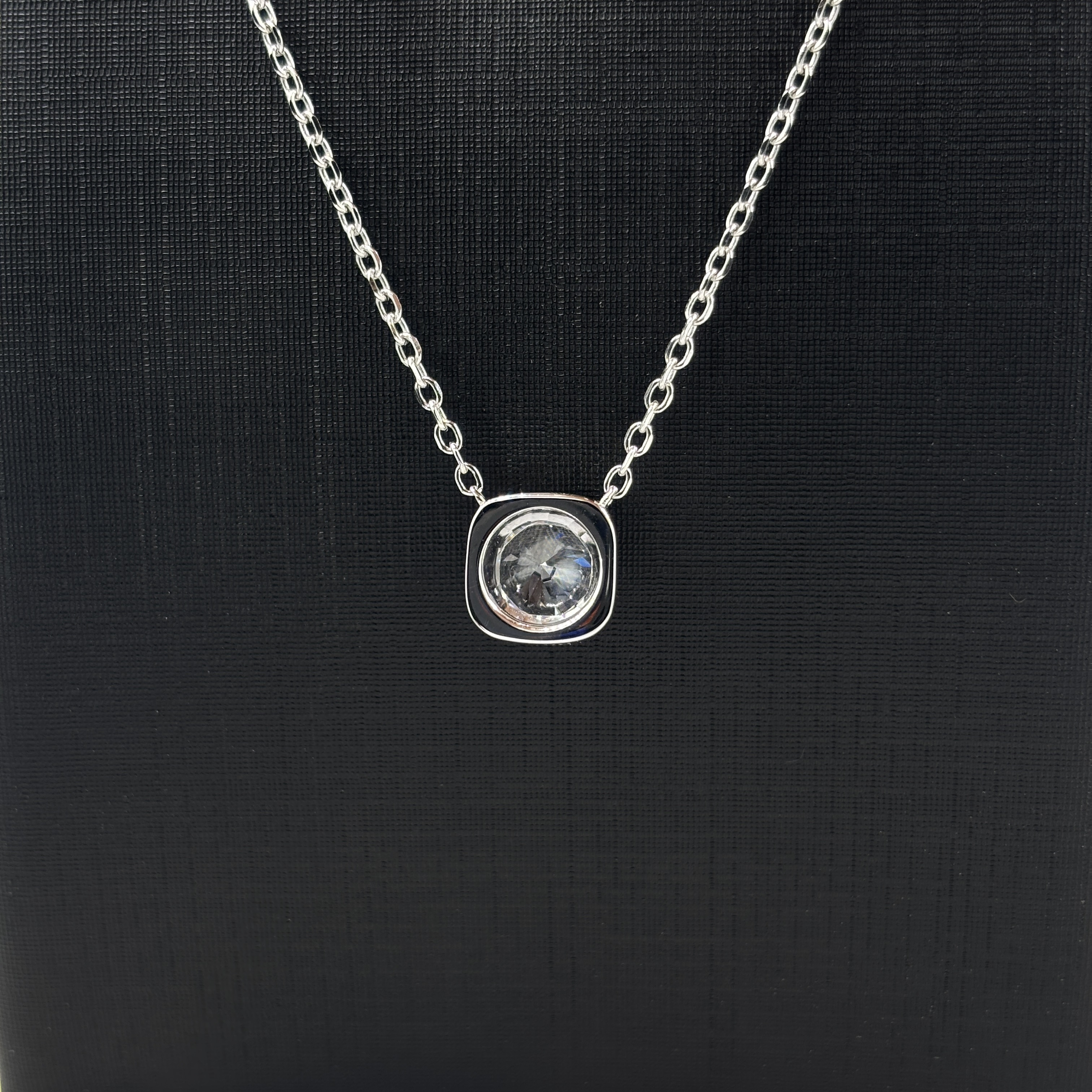 925 Sterling Silver Necklace 1 Carat Round Moissanite Pendant - Square Bezel Setting & Minimalist Geometric Design Fine Jewelry