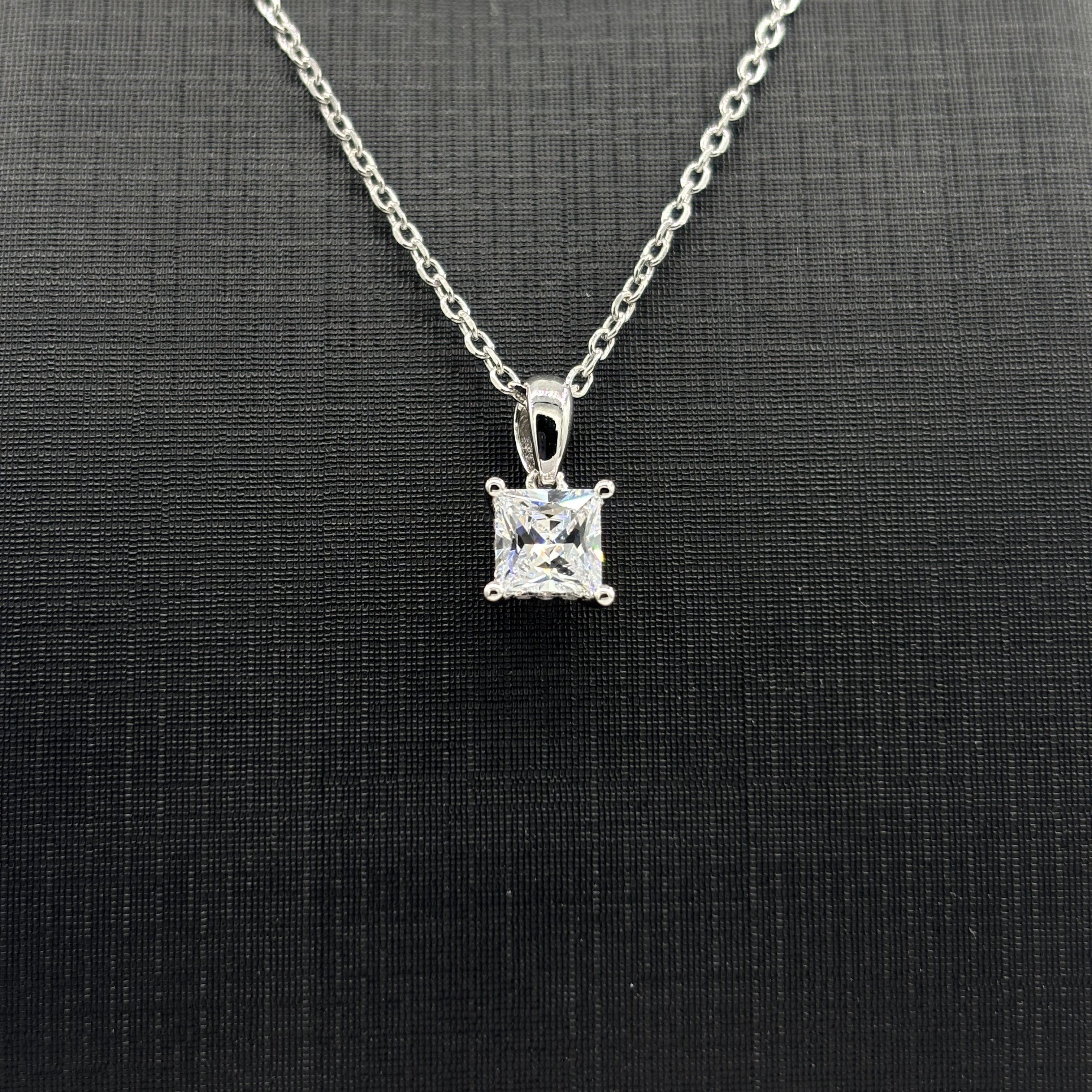 Minimalist 1 Carat Princess Cut Moissanite Necklace - 925 Sterling Silver Simple Square Pendant Jewelry
