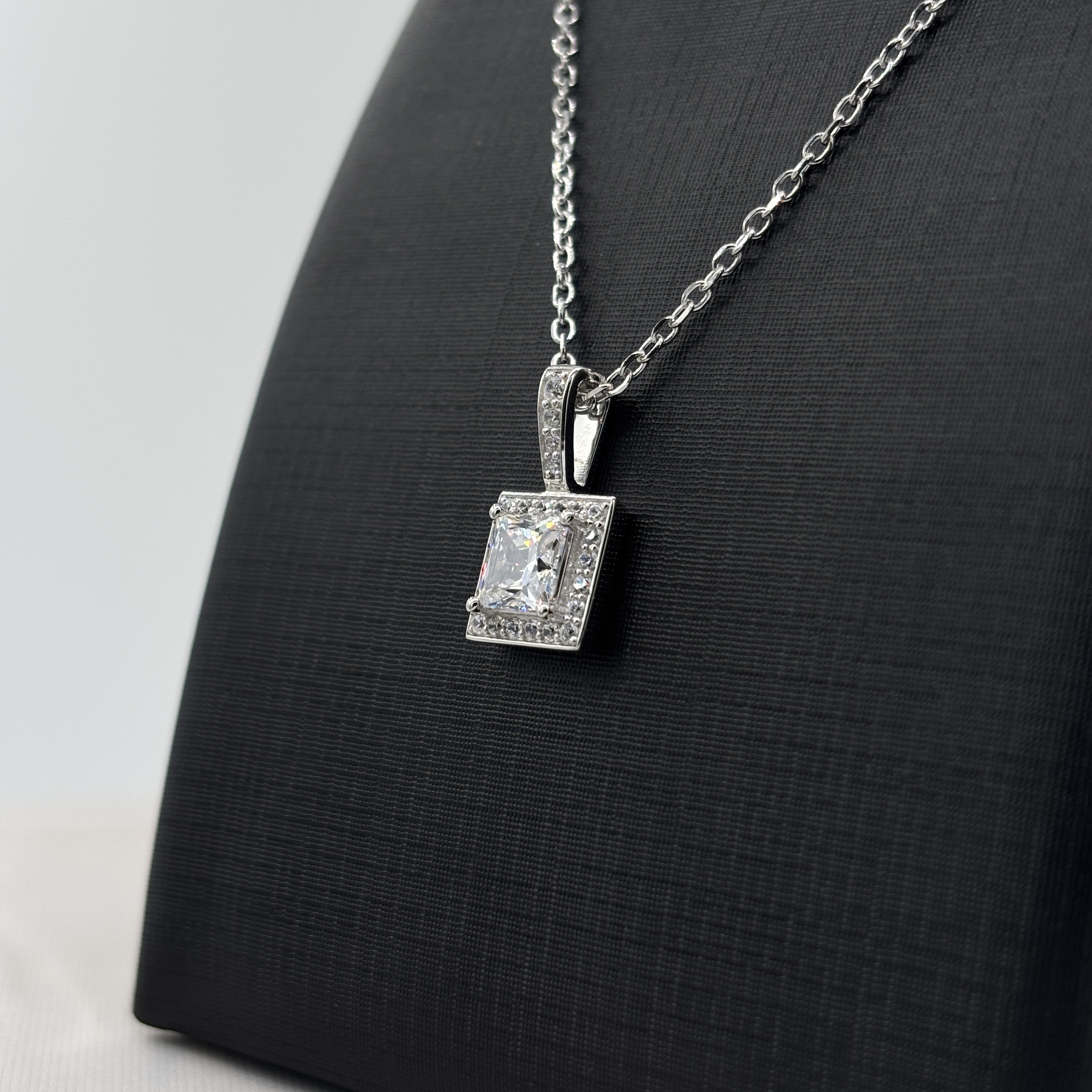 925 Sterling Silver Necklace 1 Carat Princess Cut Moissanite Pendant - Halo Square Gemstone Fine Jewelry for Women