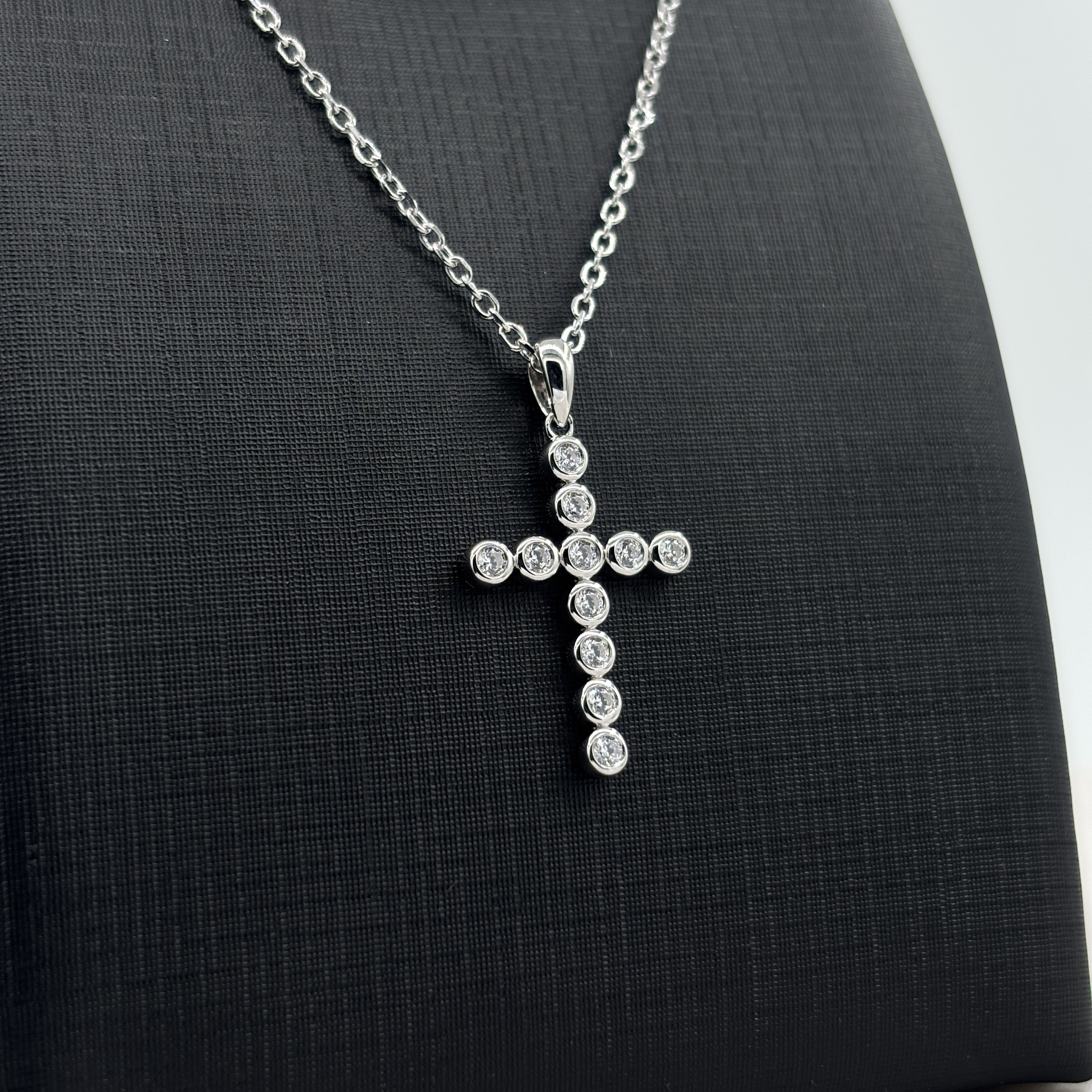 925 Sterling Silver Cross Necklace with Moissanite - Paved Stone & Delicate Prong Setting Religious Fine Jewelry