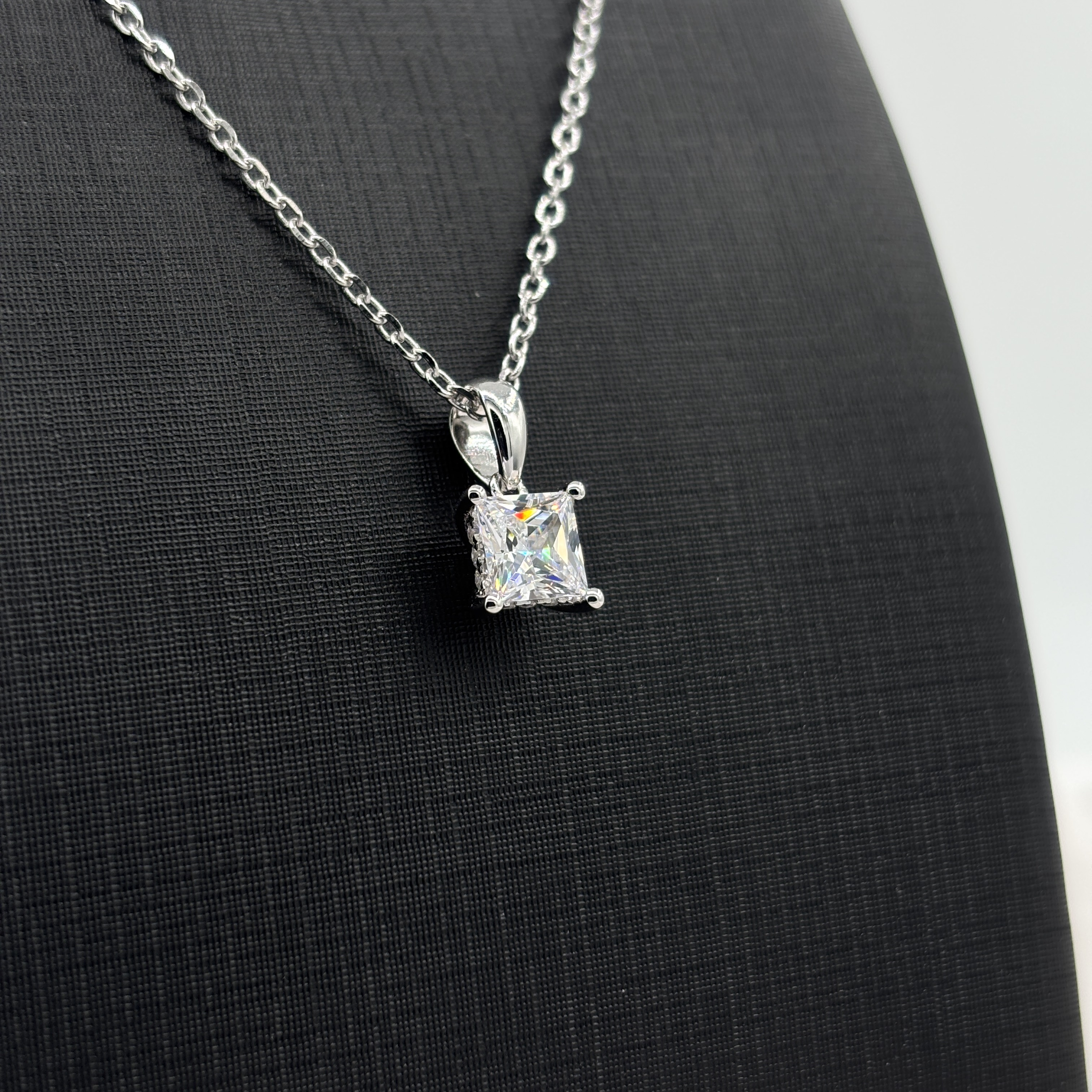 Minimalist 1 Carat Princess Cut Moissanite Necklace - 925 Sterling Silver Simple Square Pendant Jewelry