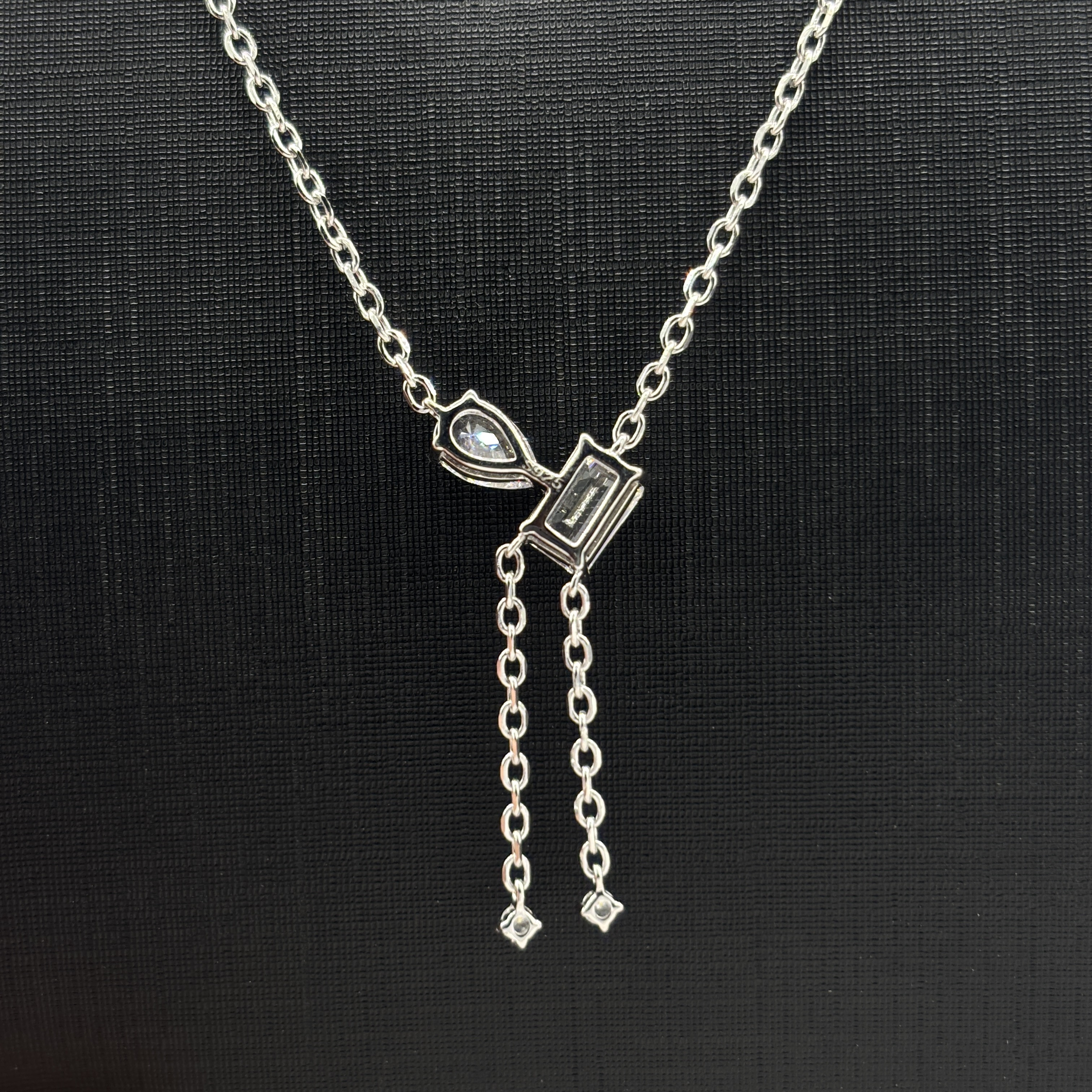 925 Sterling Silver Necklace 1 Carat Drop & Emerald Cut Moissanite - Tassel Chain Design & Dual Stone Setting Fine Jewelry