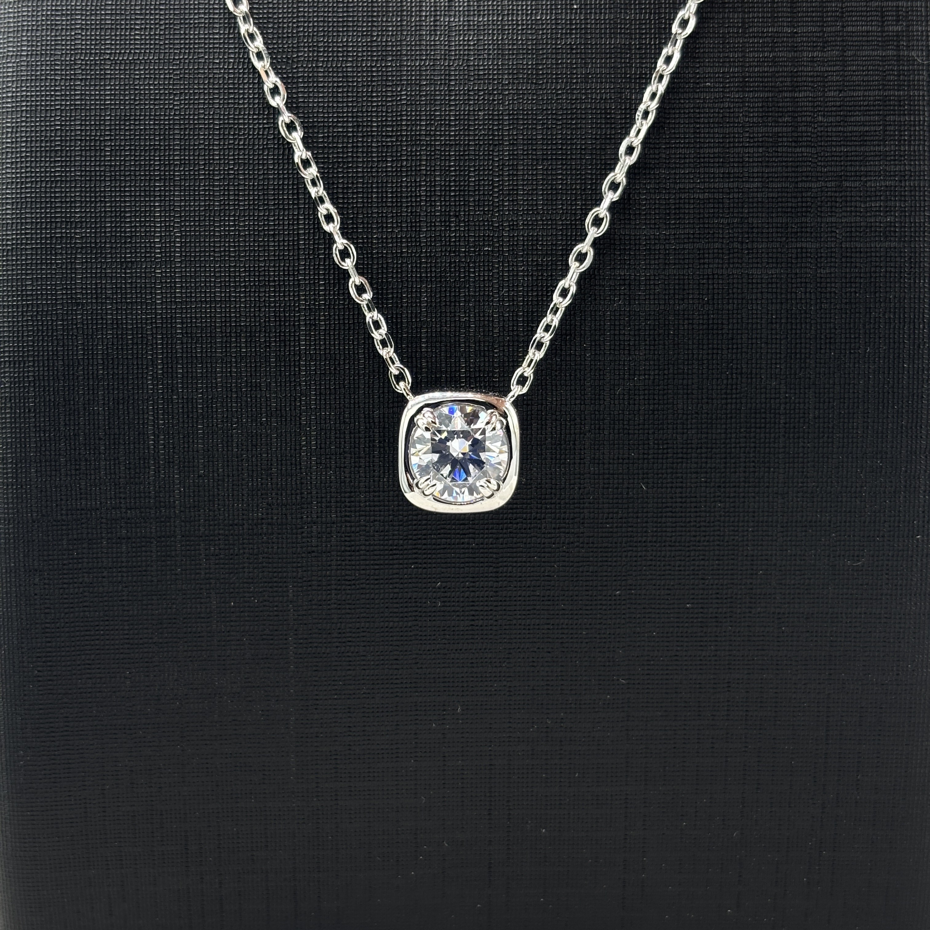 925 Sterling Silver Necklace 1 Carat Round Moissanite Pendant - Square Bezel Setting & Minimalist Geometric Design Fine Jewelry