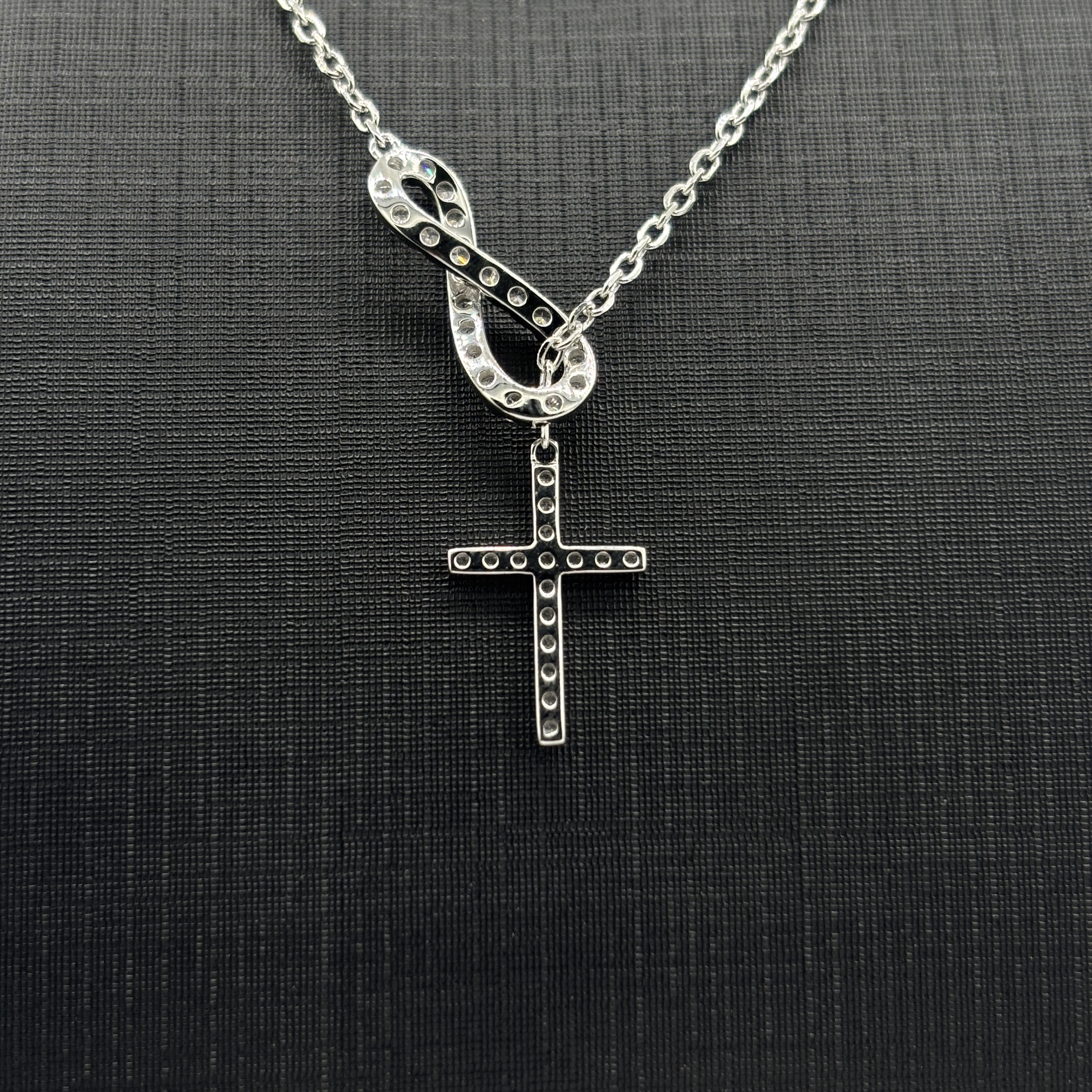 925 Sterling Silver Infinity & Cross Necklace with Moissanite - Paved Stone Dual Design Religious Fine Jewelry