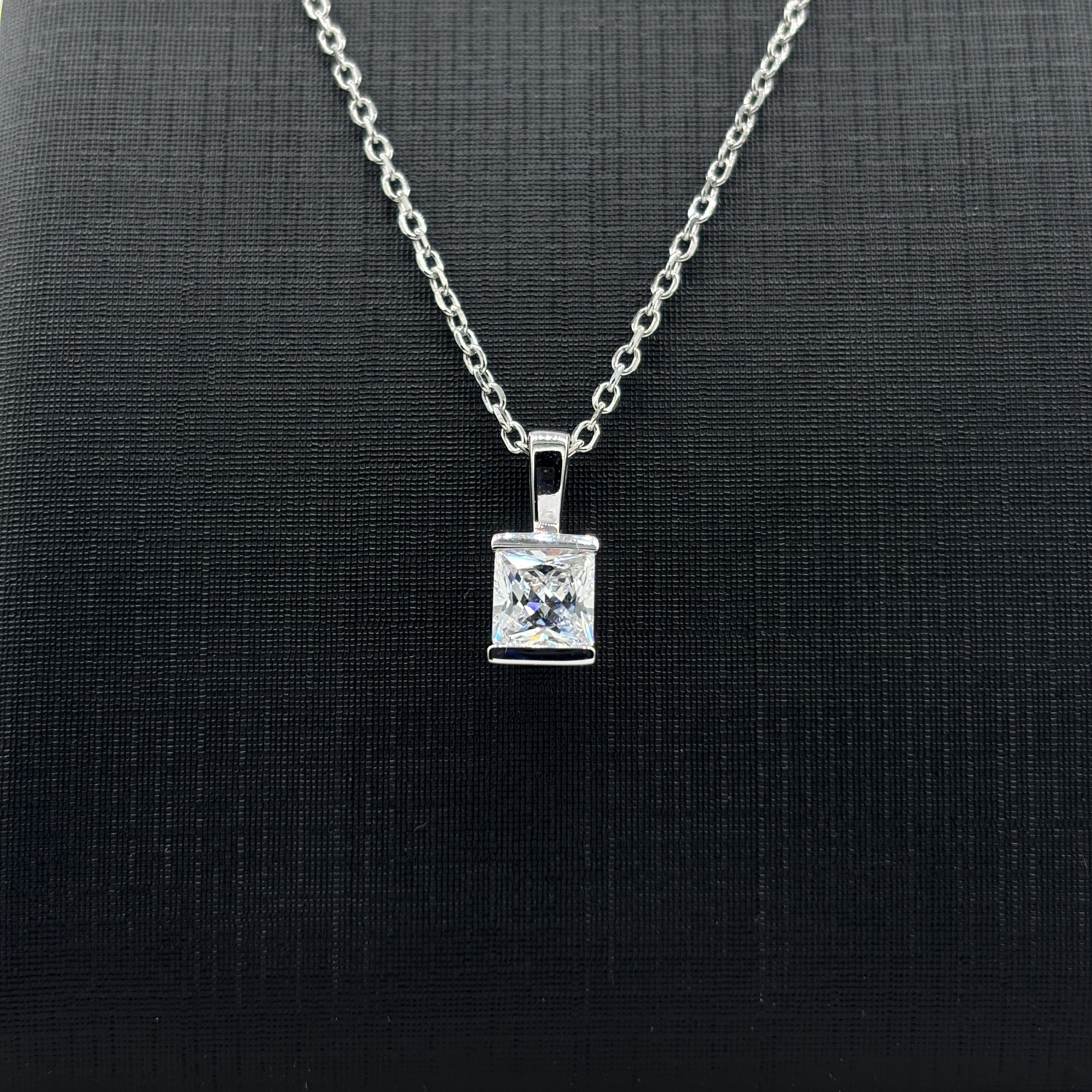 925 Sterling Silver Necklace 1 Carat Princess Cut Moissanite Pendant - Sleek Bezel Setting & Minimalist Square Design Fine Jewelry