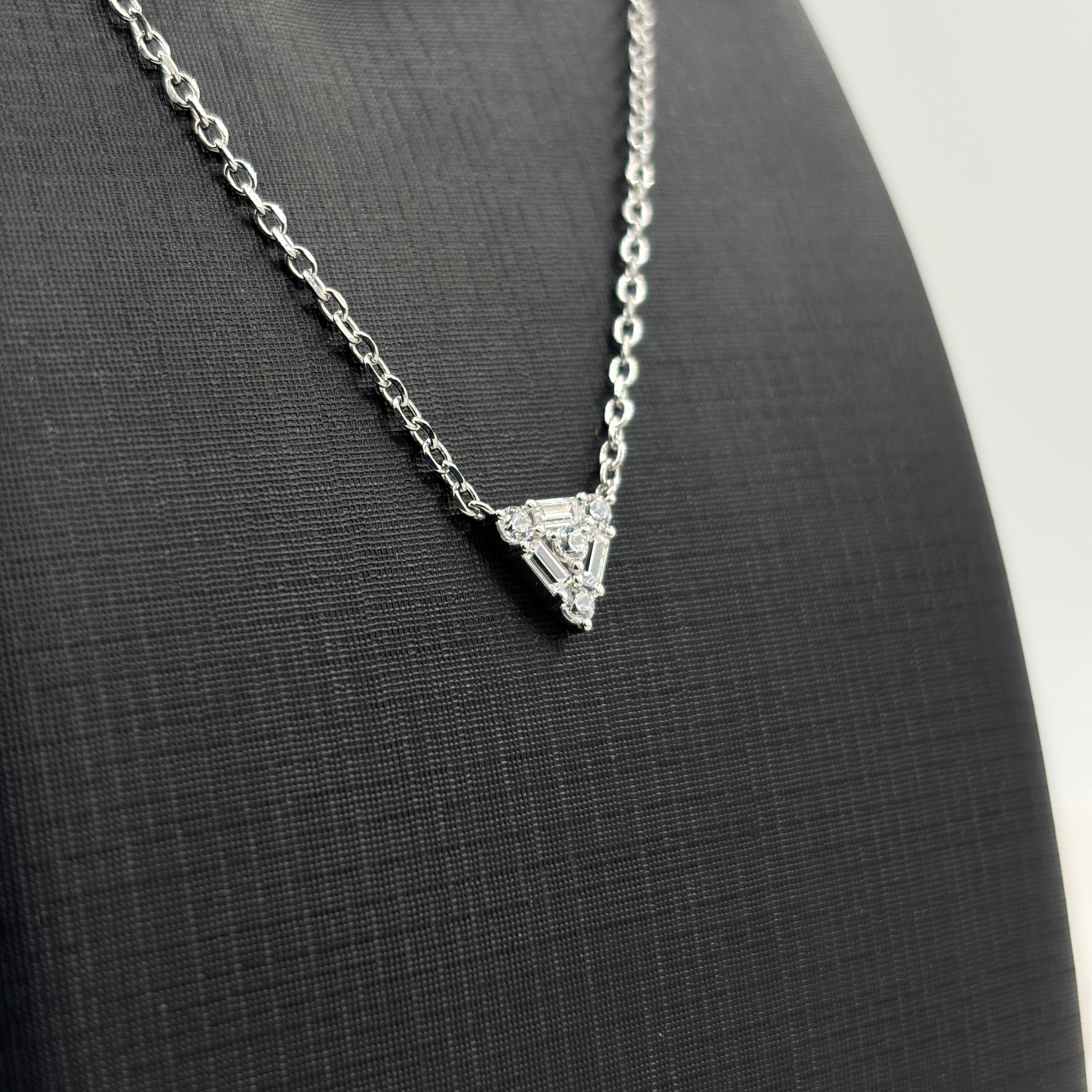 925 Sterling Silver Moissanite Necklace - Triangle Geometric Design & Baguette+Round Cut Gemstone Paved Setting Fine Jewelry