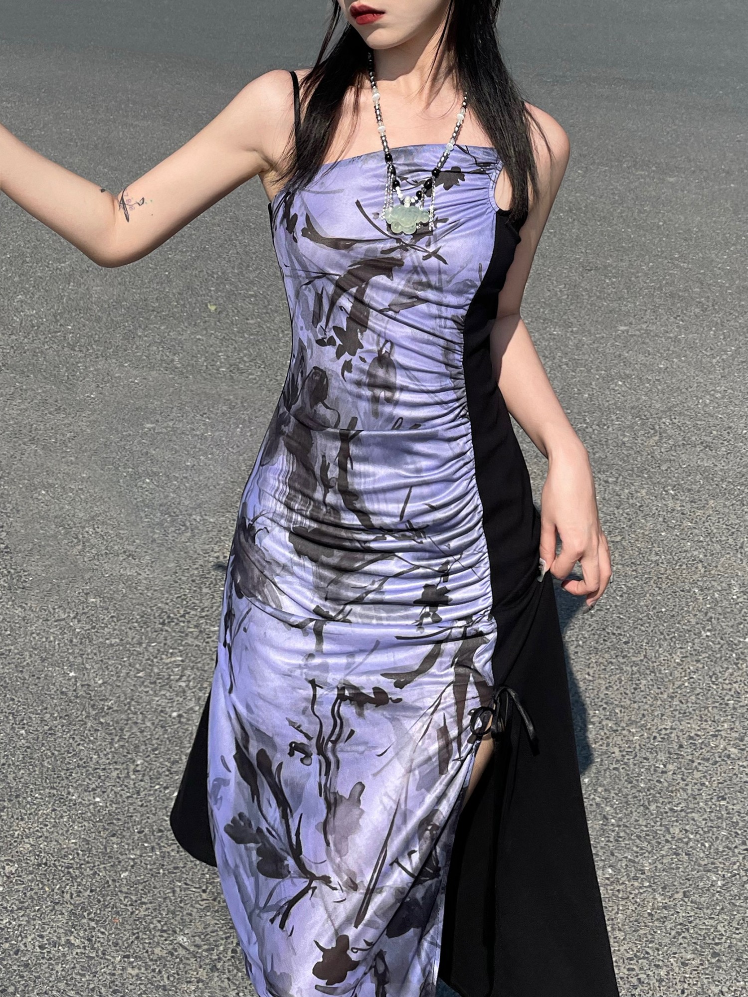 ORCHID MIDI DRESS WITH BEADED NECKLINE