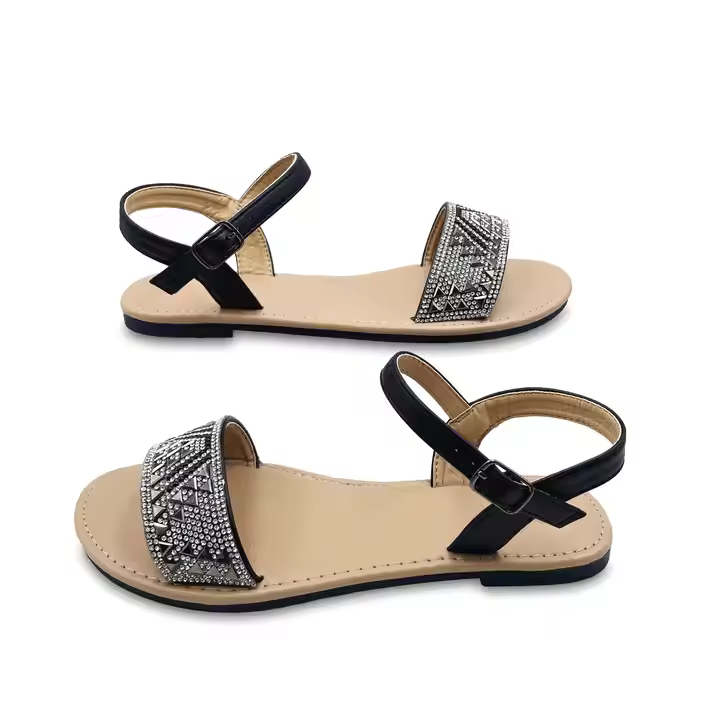 Factory Direct Supply Shoes Woman Sandals Black/ Silver Sandals For Women Other Logos Can Be Printed Fashion Women Flat Sandals