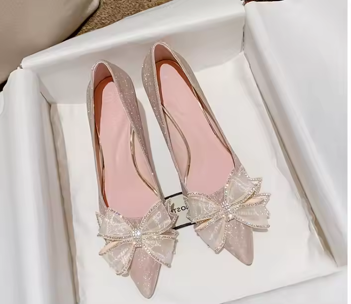 French gold high heels women's stiletto heels high-end new crystal shoes